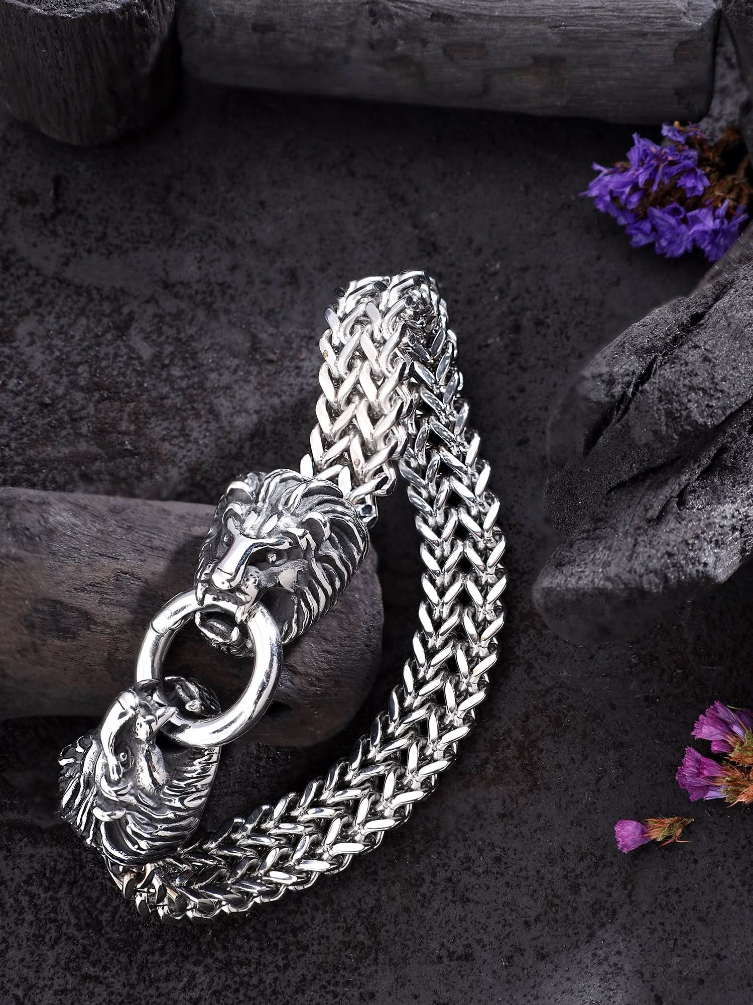Silver Lion Head Bracelet for Men | Statement | Jewelor
