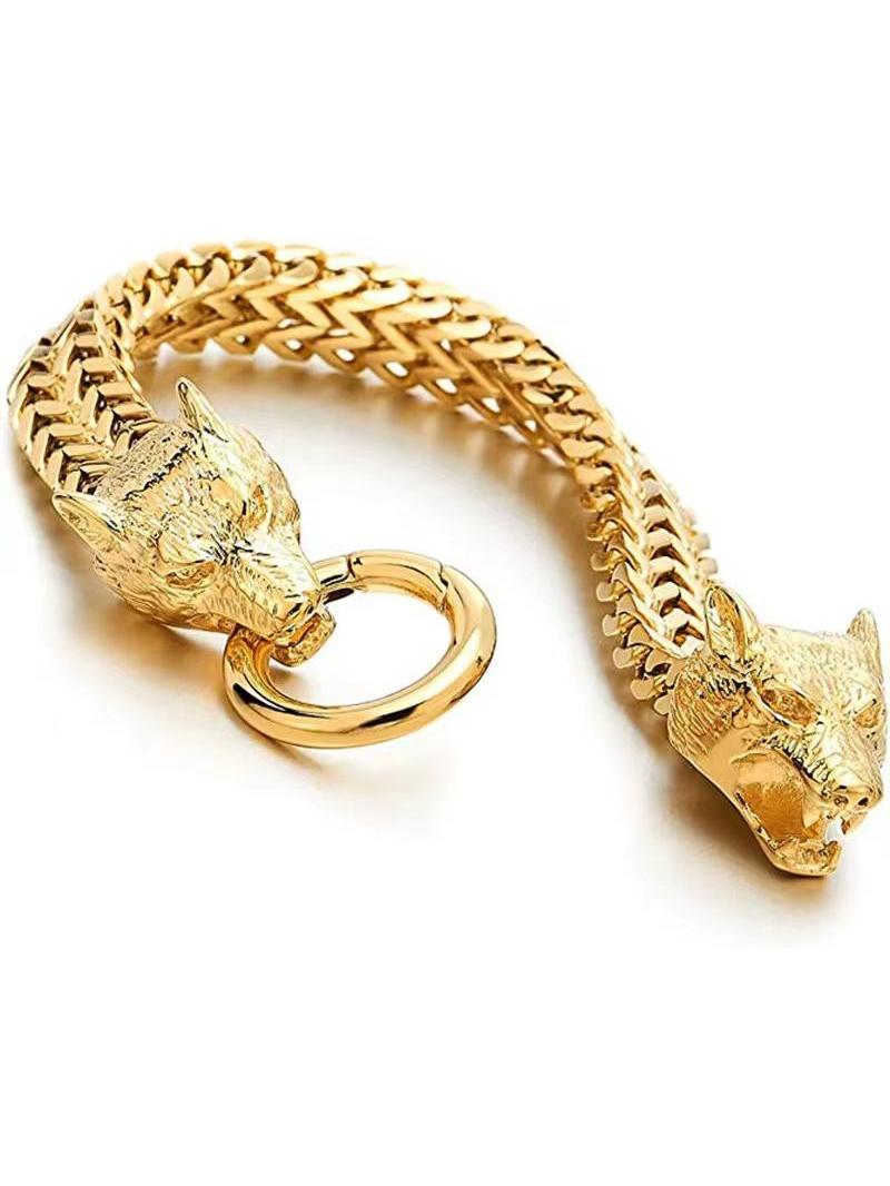 Viking Wolf Head Bracelet (Gold)
