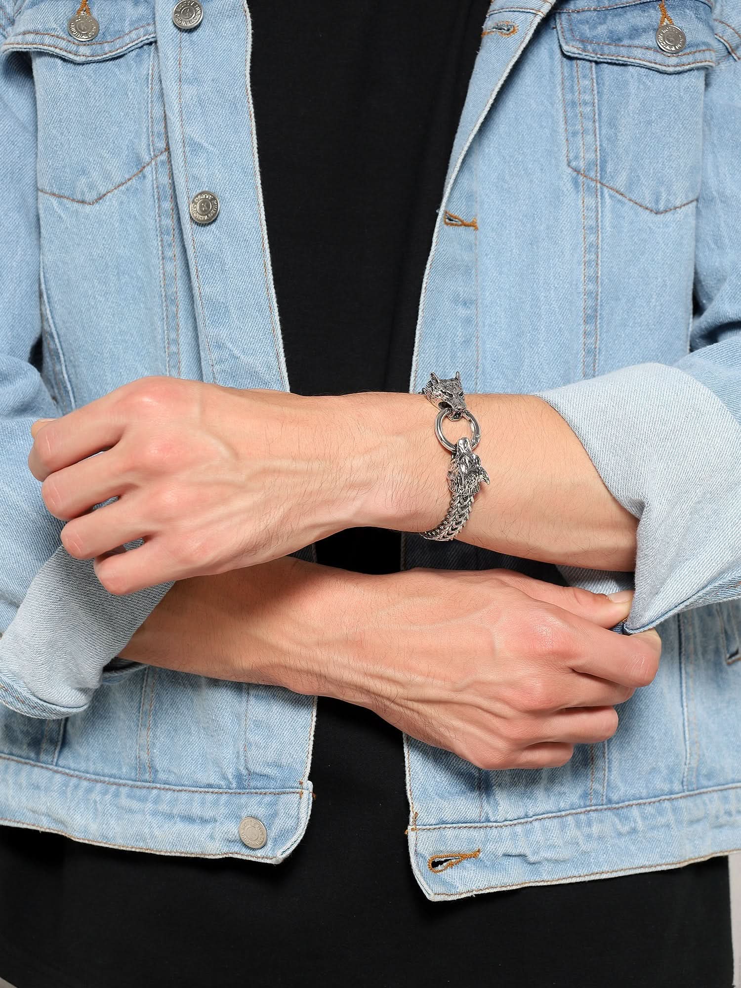 Viking Wolf Head Bracelet (Silver)