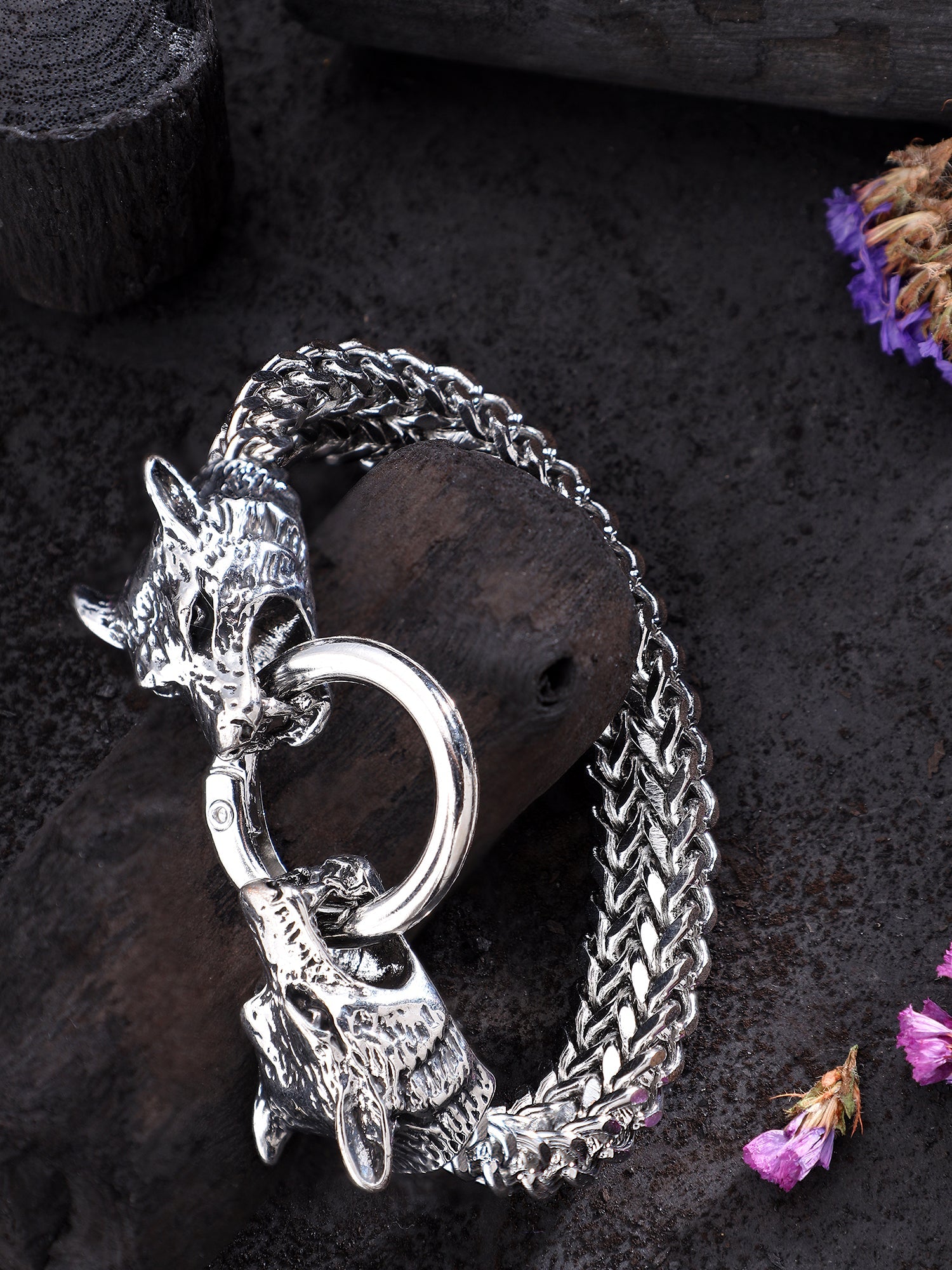 Viking Wolf Head Bracelet (Silver)