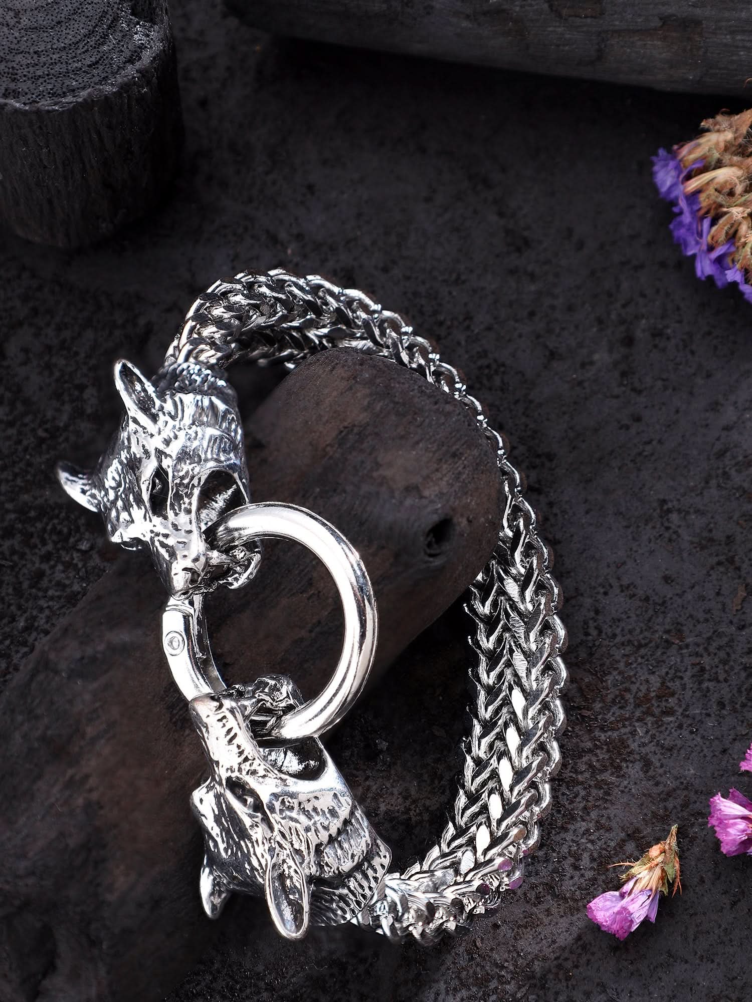 Viking Wolf Head Bracelet (Silver)