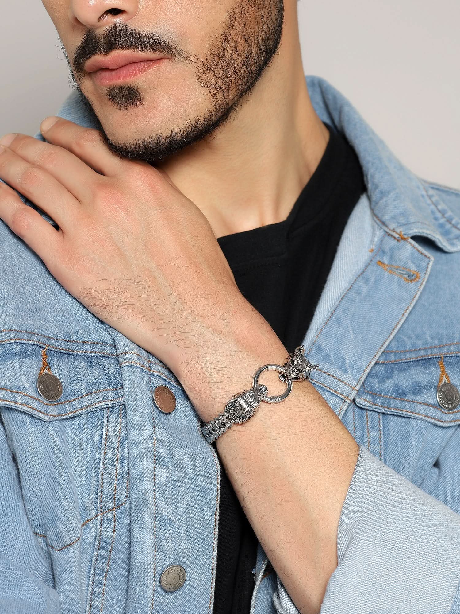 Viking Wolf Head Bracelet (Silver)