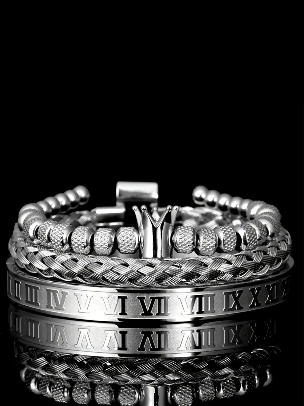 Crown Charm Roman Numerals Bracelet (Silver)