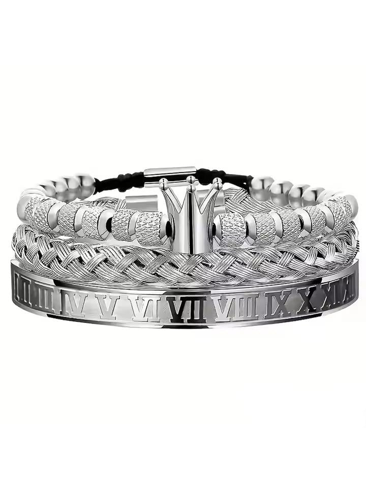 Crown Charm Roman Numerals Bracelet (Silver)