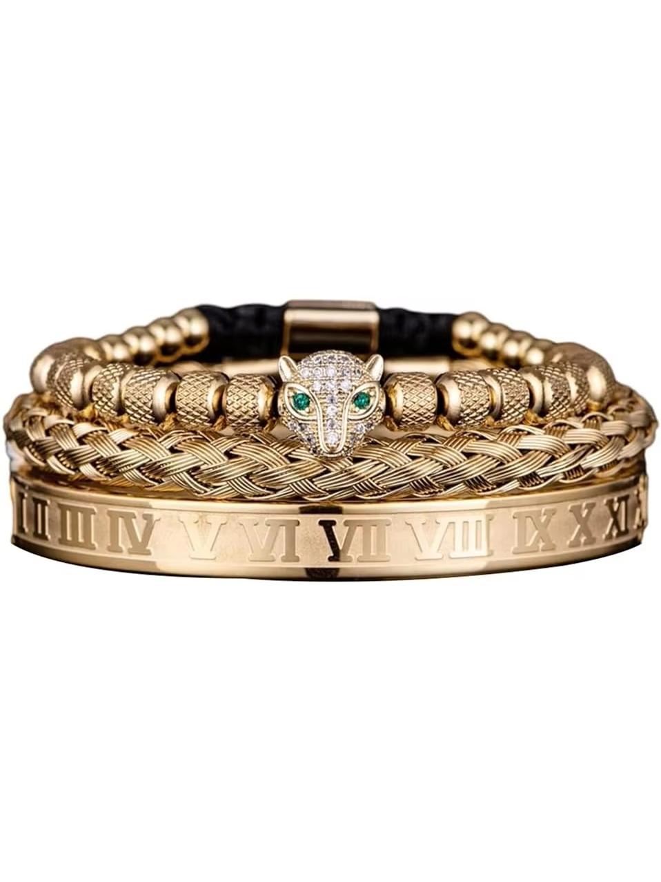 Leopard Head Mesh Woven Bracelet (Gold)