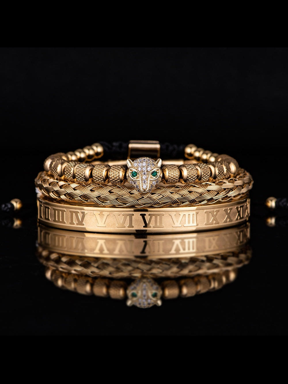 Leopard Head Mesh Woven Bracelet (Gold)