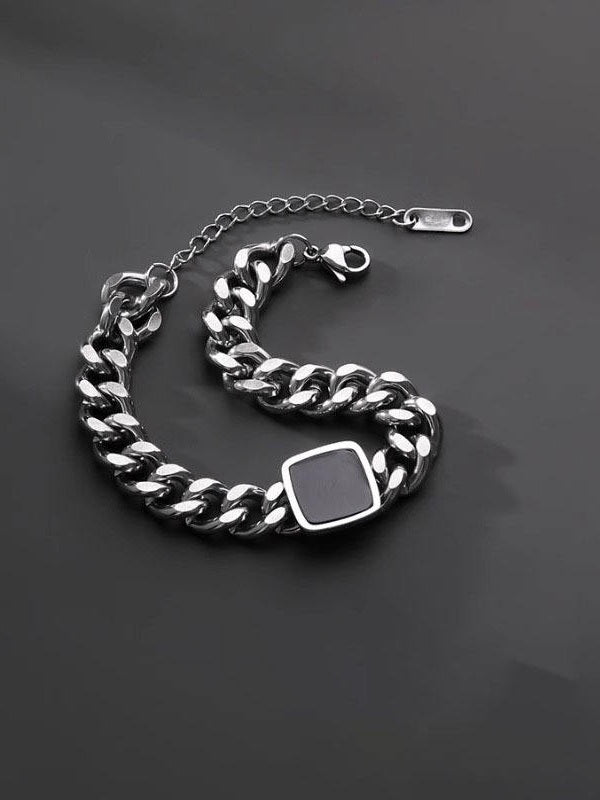 American Style Versatile Black Square Chain Bracelet (Silver)