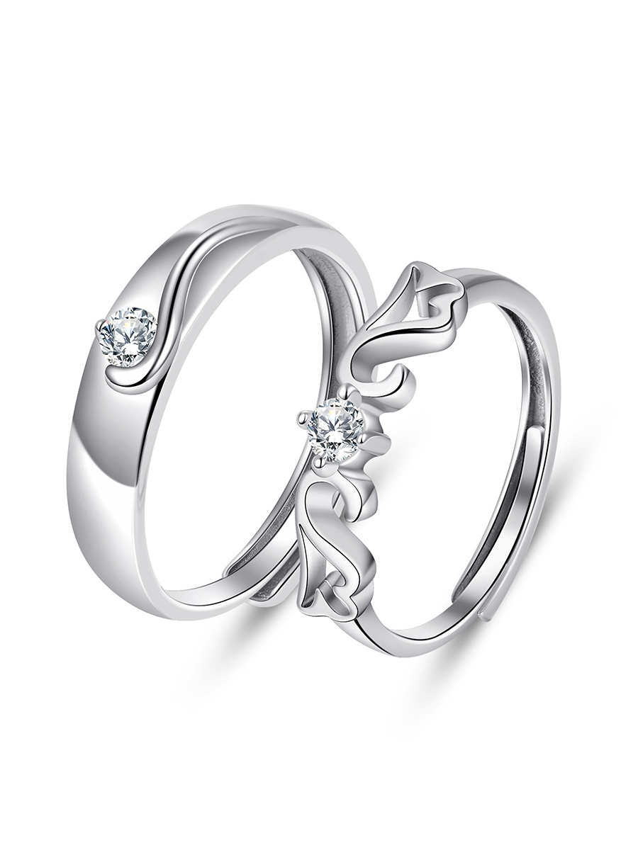Angel's Love Couple Ring Set — his and hers matching rings on white background