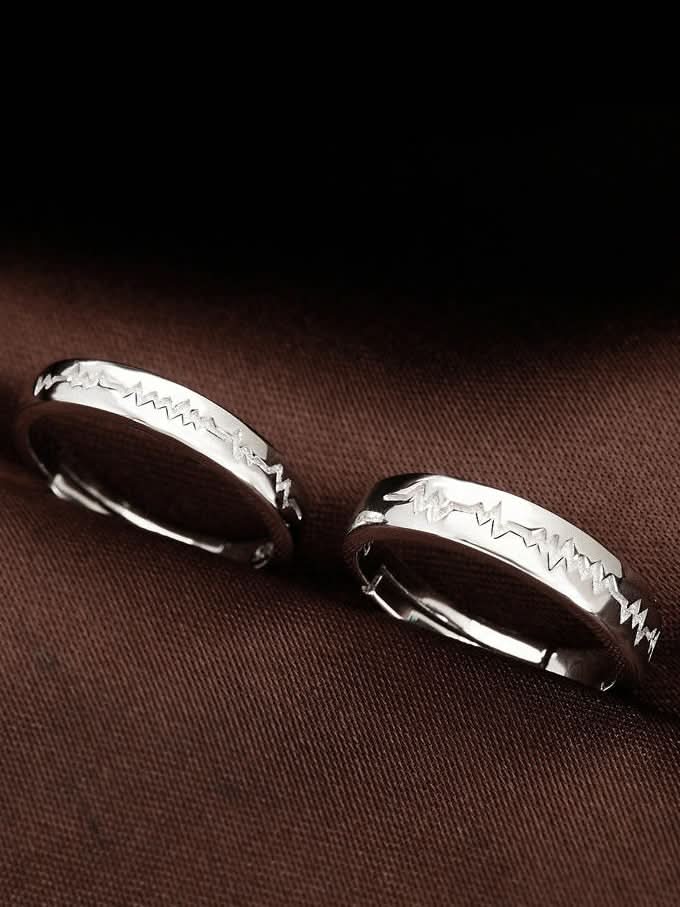 Heart ECG Lightning Couple Ring Set