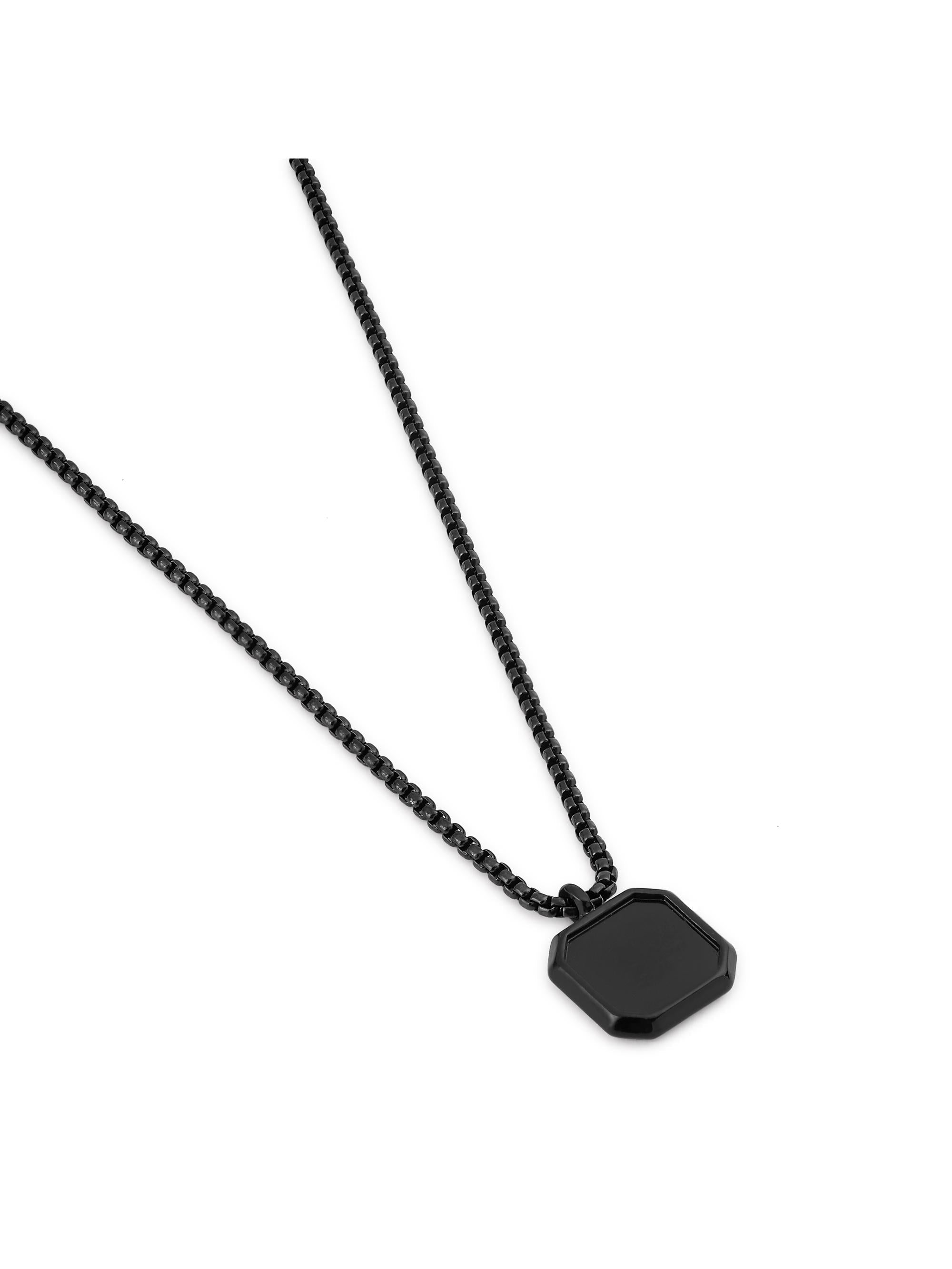 Cuban Box Chain Enamel Square Pendant (Black)