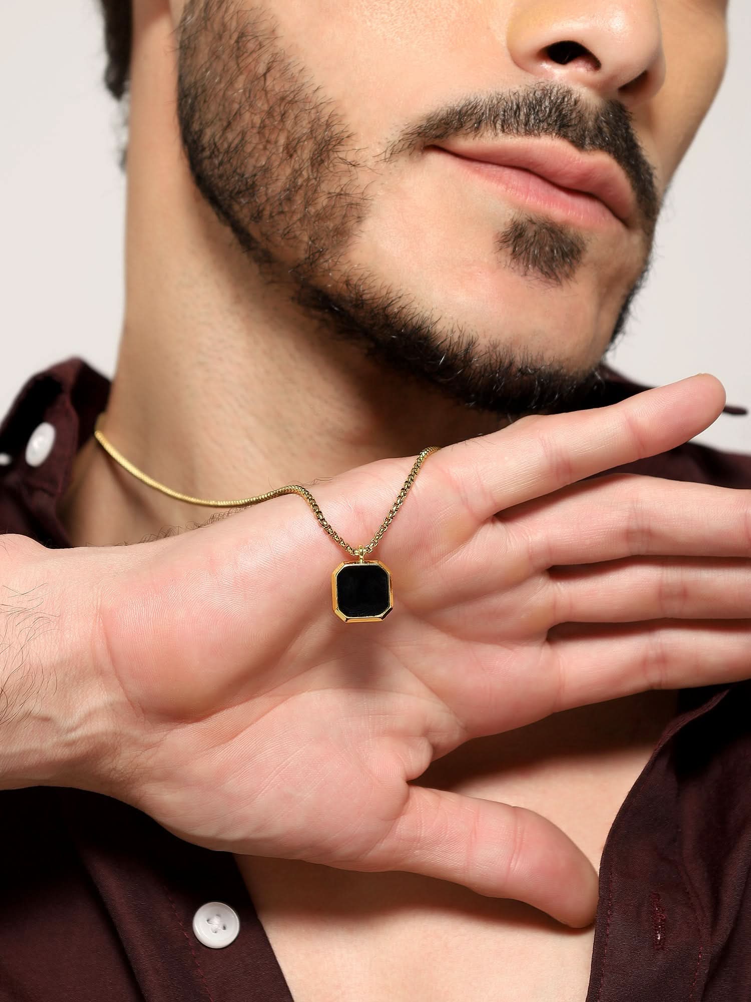 Cuban Box Chain Enamel Square Pendant (Gold)