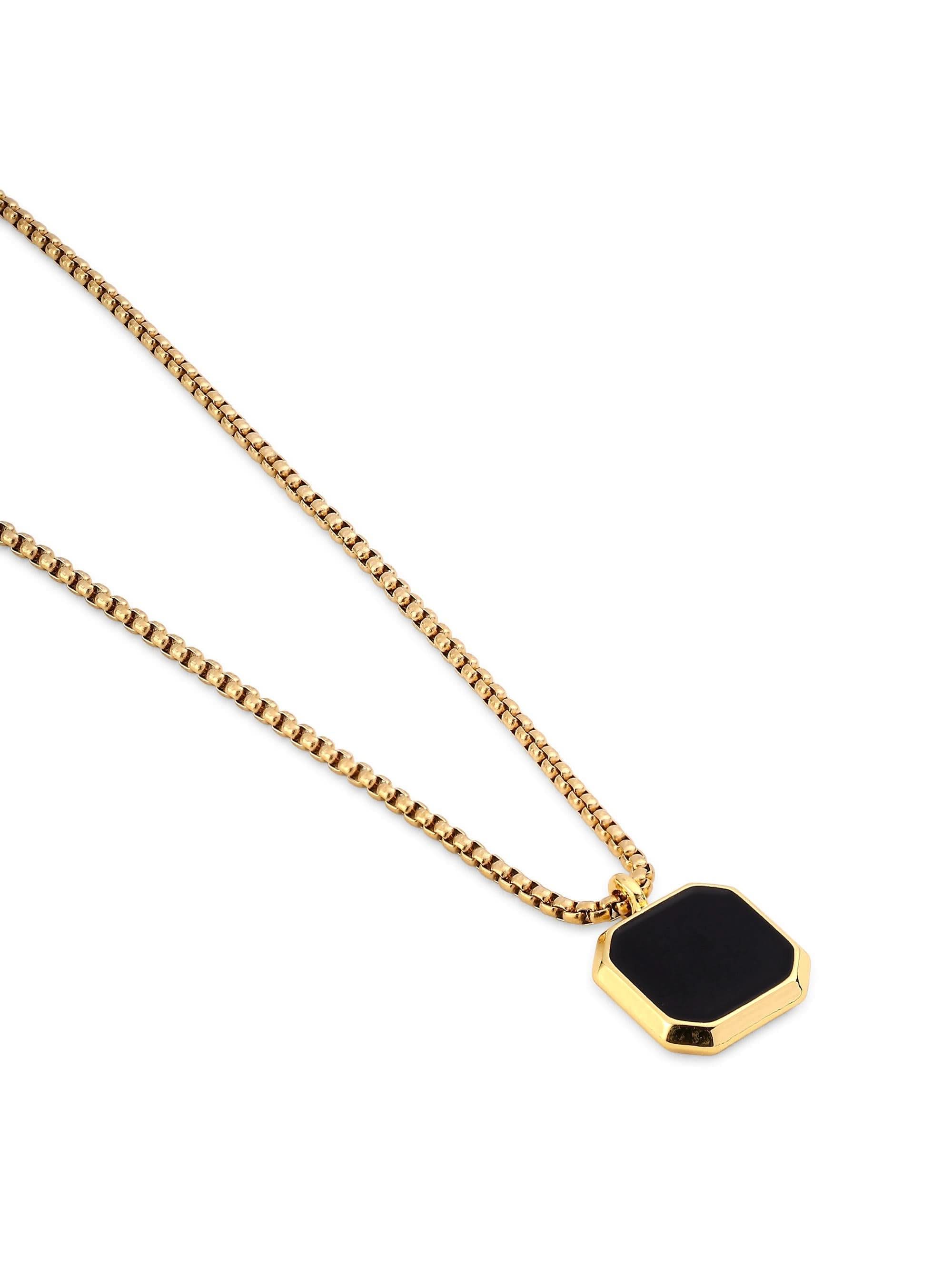 Cuban Box Chain Enamel Square Pendant in gold on white background — men's gold pendant