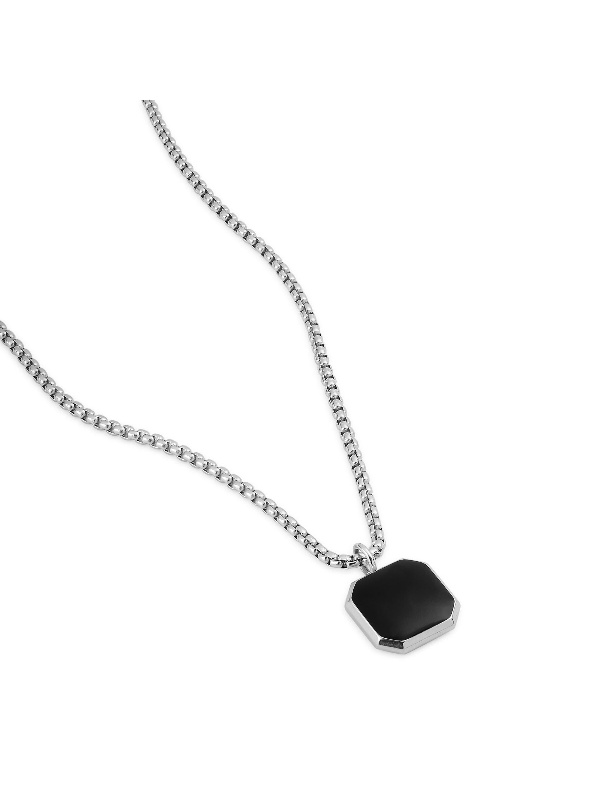 Cuban Box Chain Enamel Square Pendant (Silver)