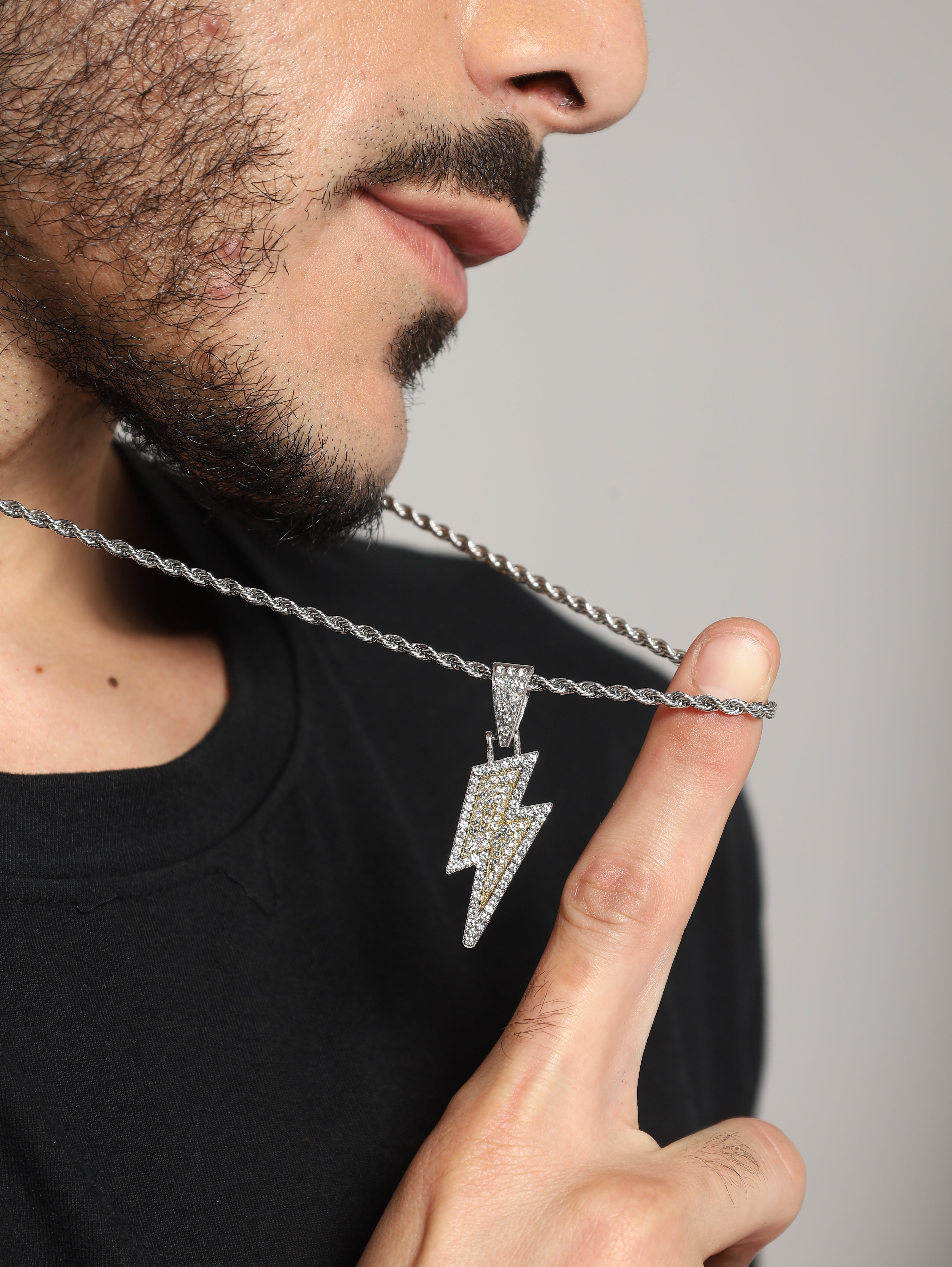 Rhinestone Lightning Iced Out Pendant