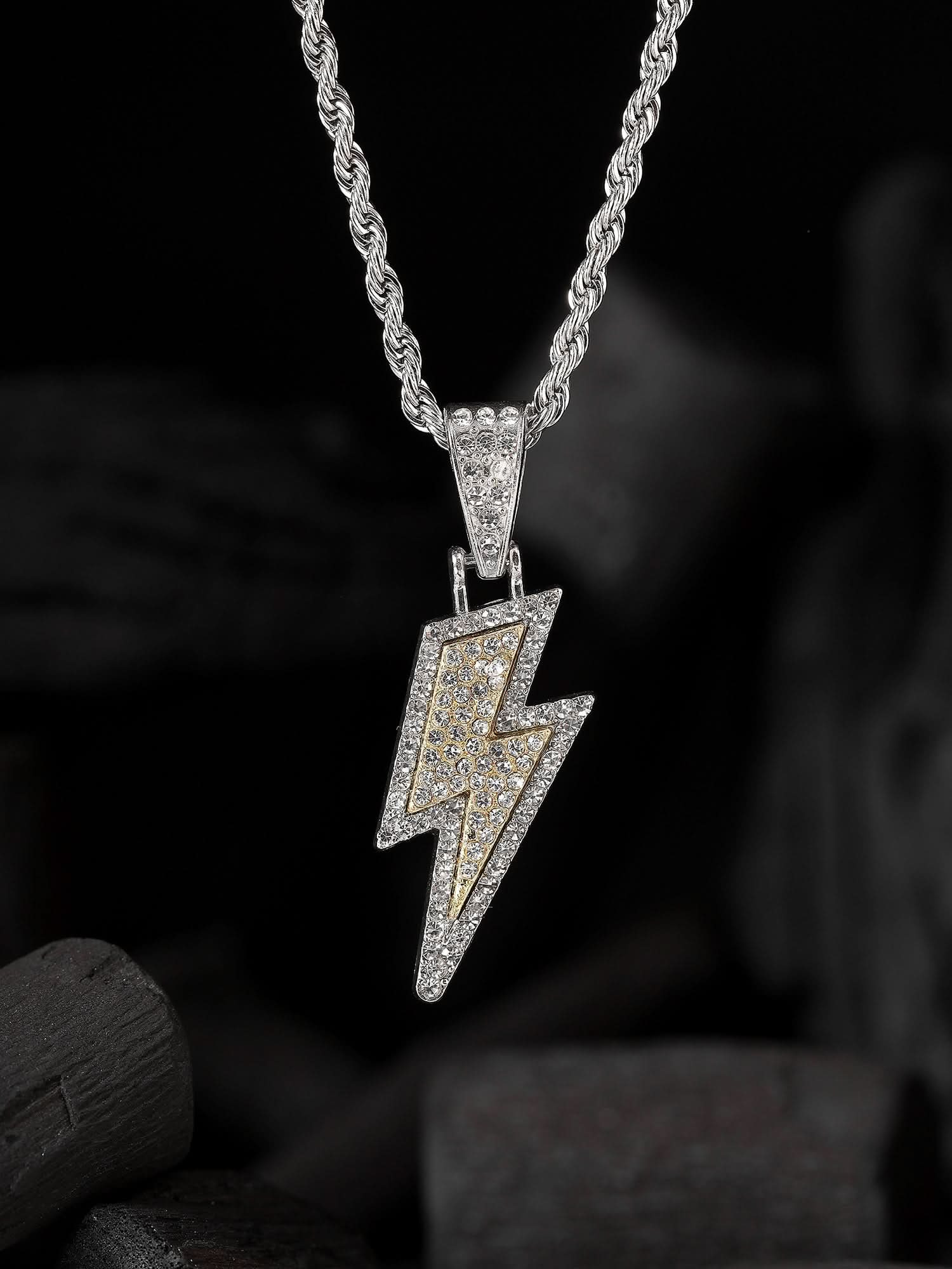 Rhinestone Lightning Iced Out Pendant