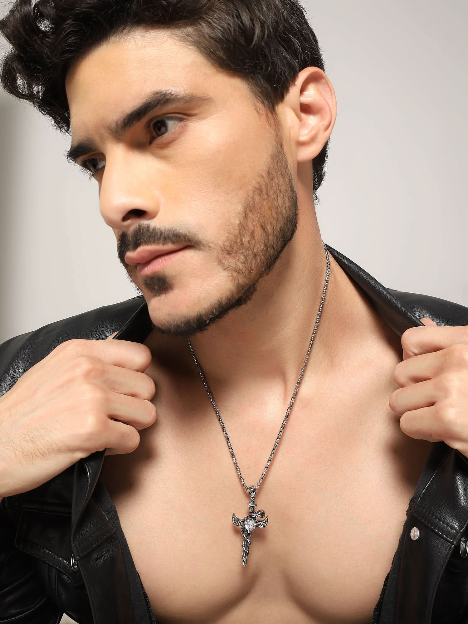 Cross Snake Cubic Zircon Pendant (Silver)