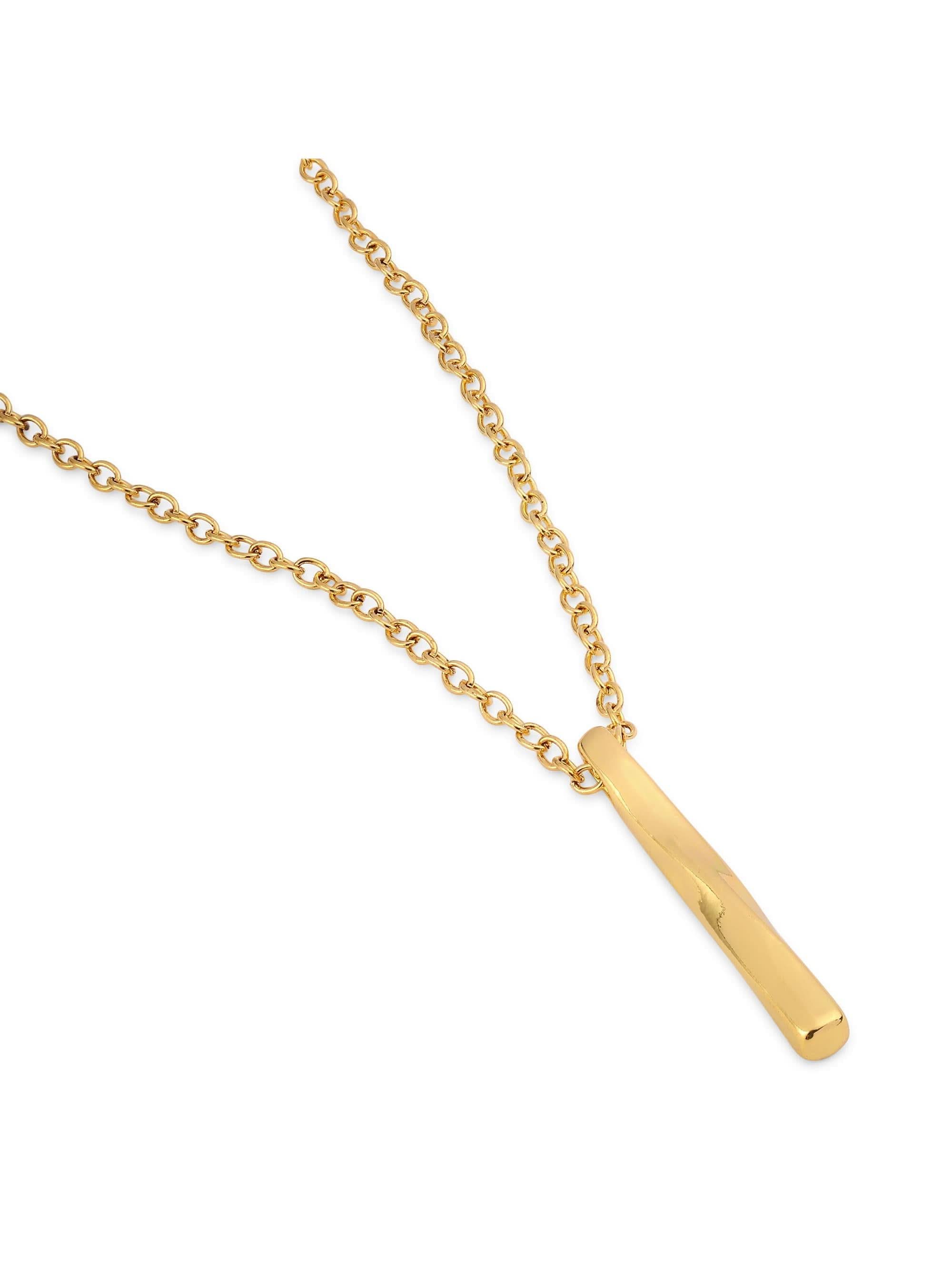 Twisted Long Vertical Bar Pendant in gold on white background — men's gold pendant