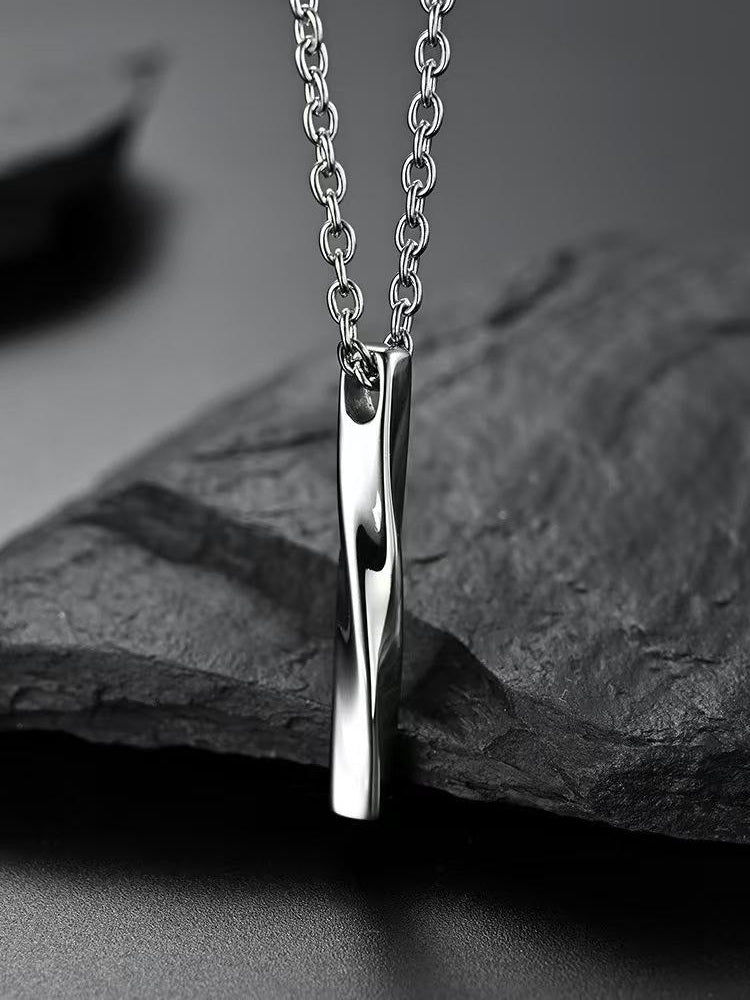 Twisted Long Vertical Bar Pendant (Silver)