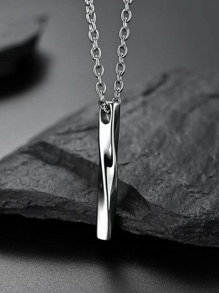 Twisted Long Vertical Bar Pendant (Silver)