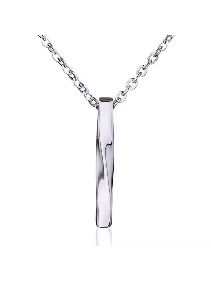 Twisted Long Vertical Bar Pendant in silver on white background — men's silver pendant