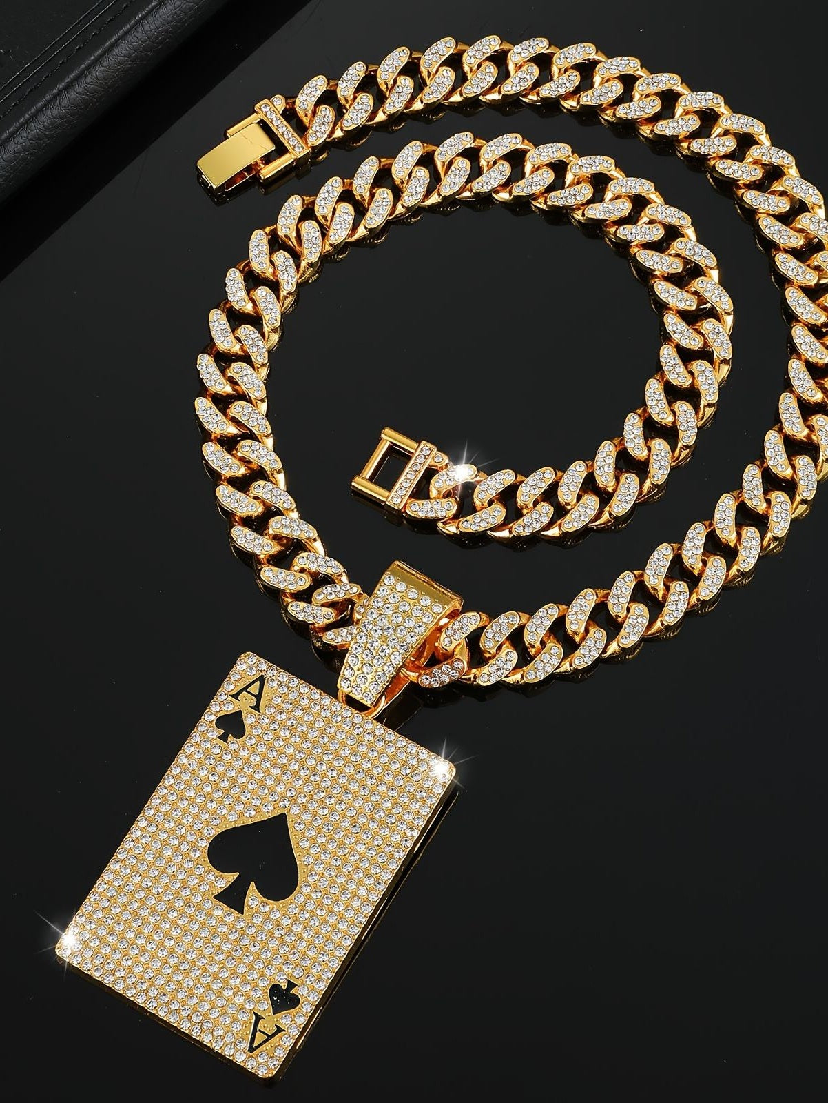 Iced Out Ace of Spades Poker Pendant (Gold)