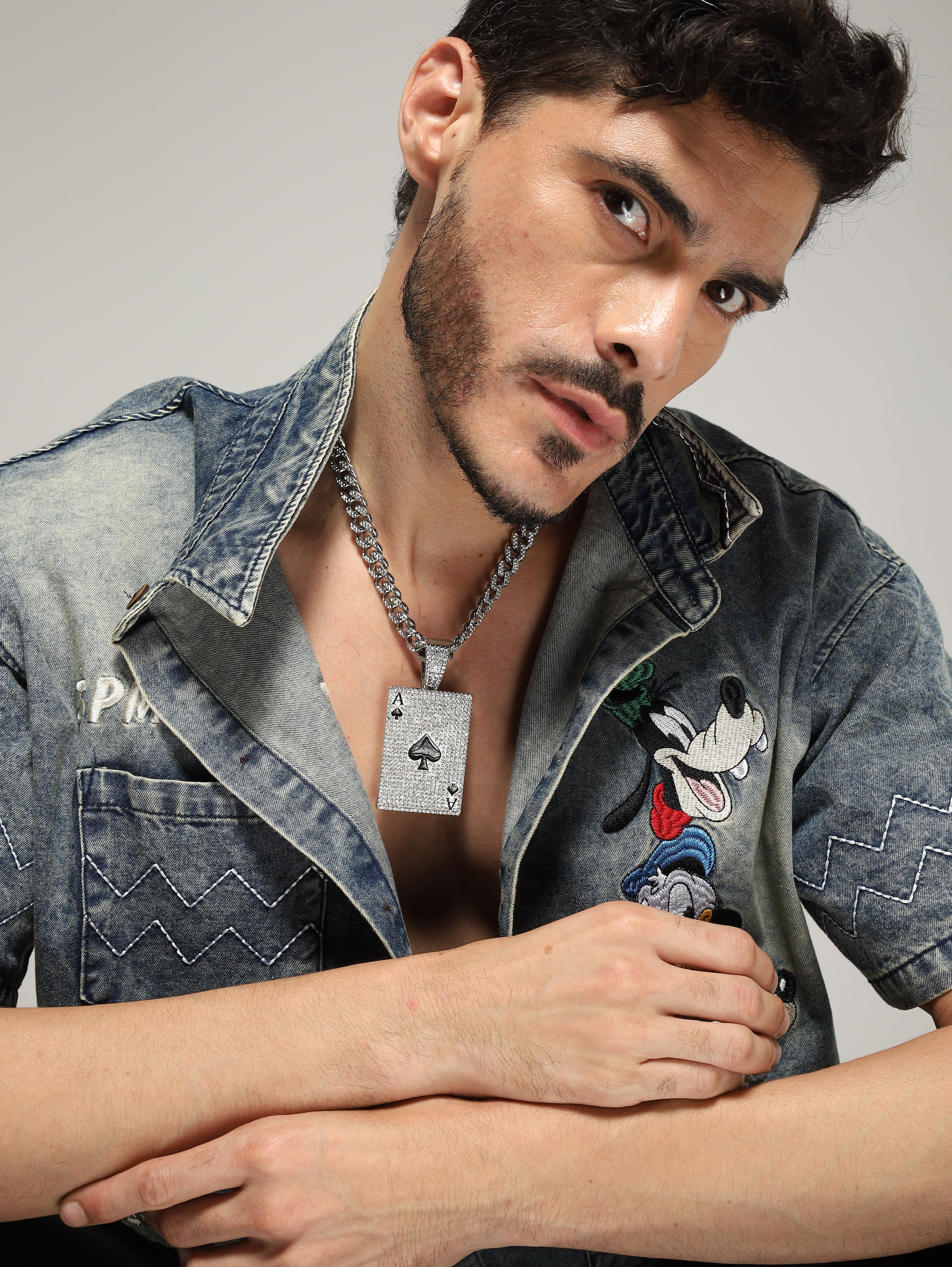 Iced Out Ace of Spades Poker Pendant (Silver)