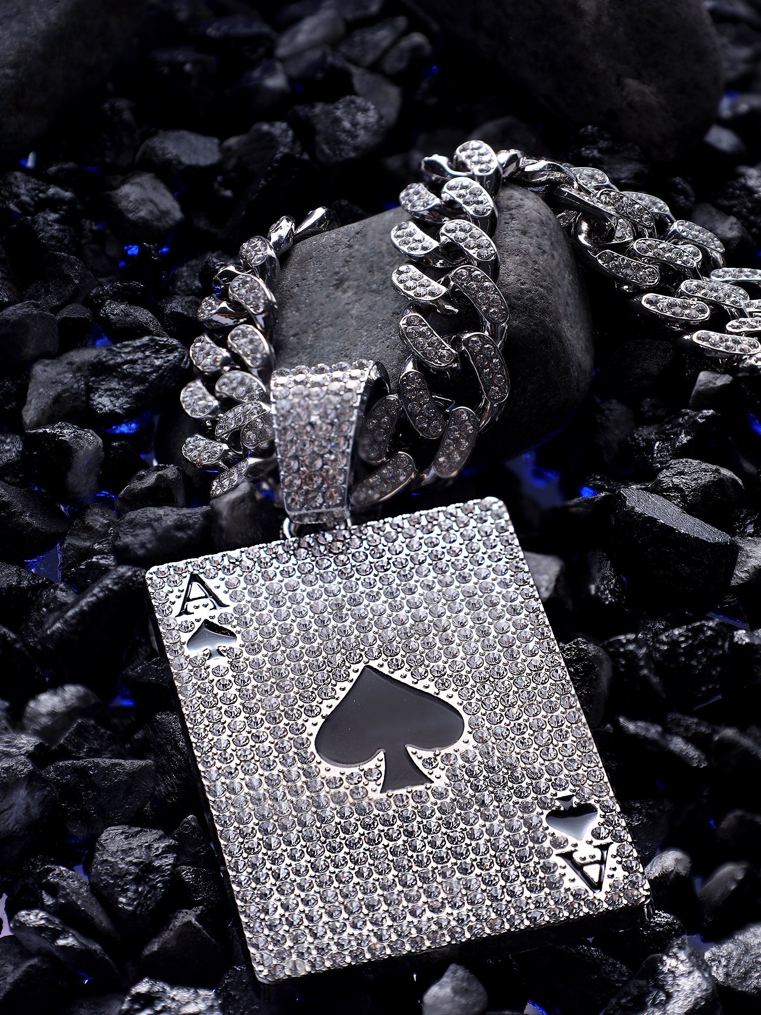 Iced Out Ace of Spades Poker Pendant (Silver)