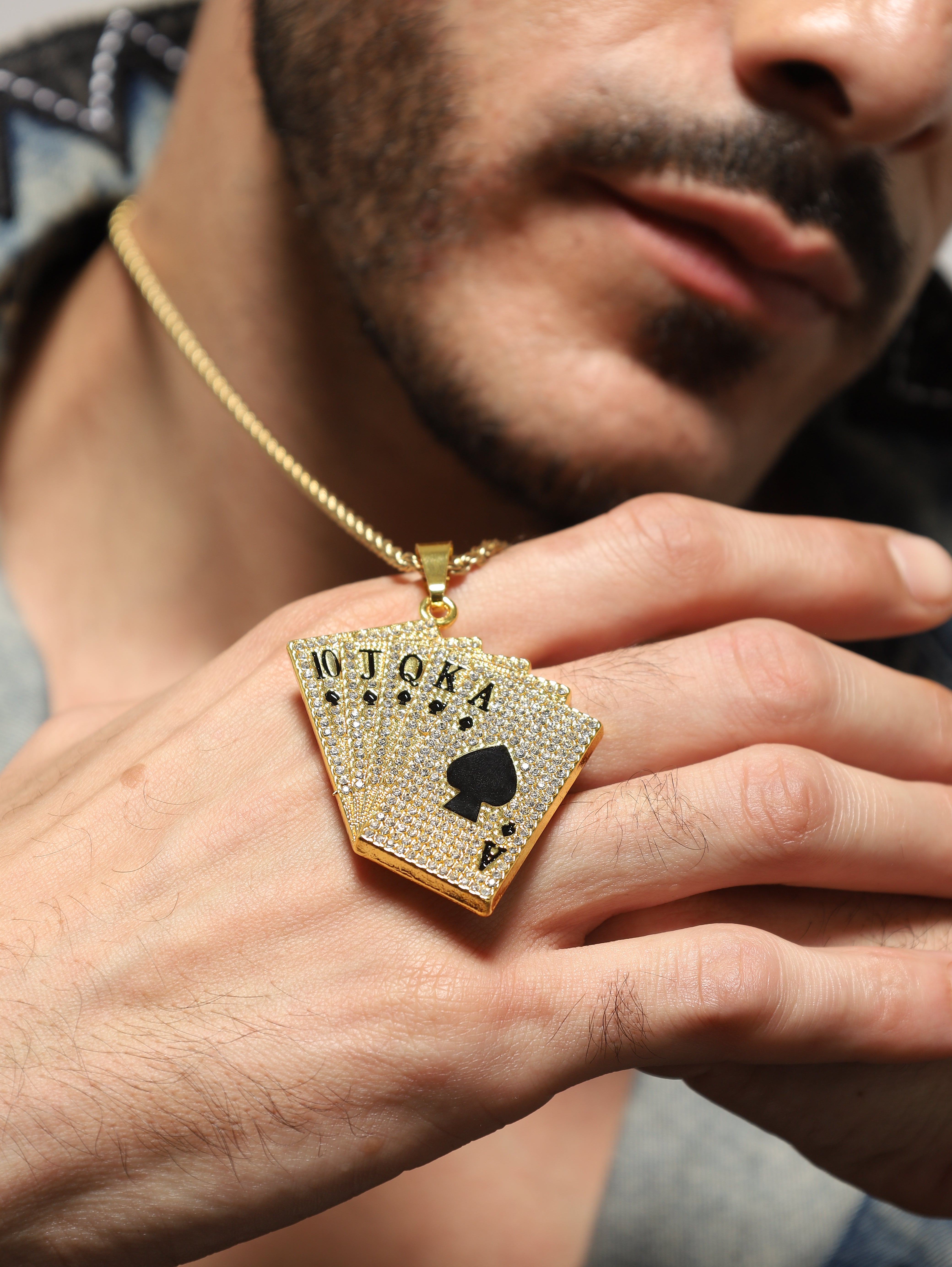 Playing Cards Hip Hop Poker Pendant (Gold)