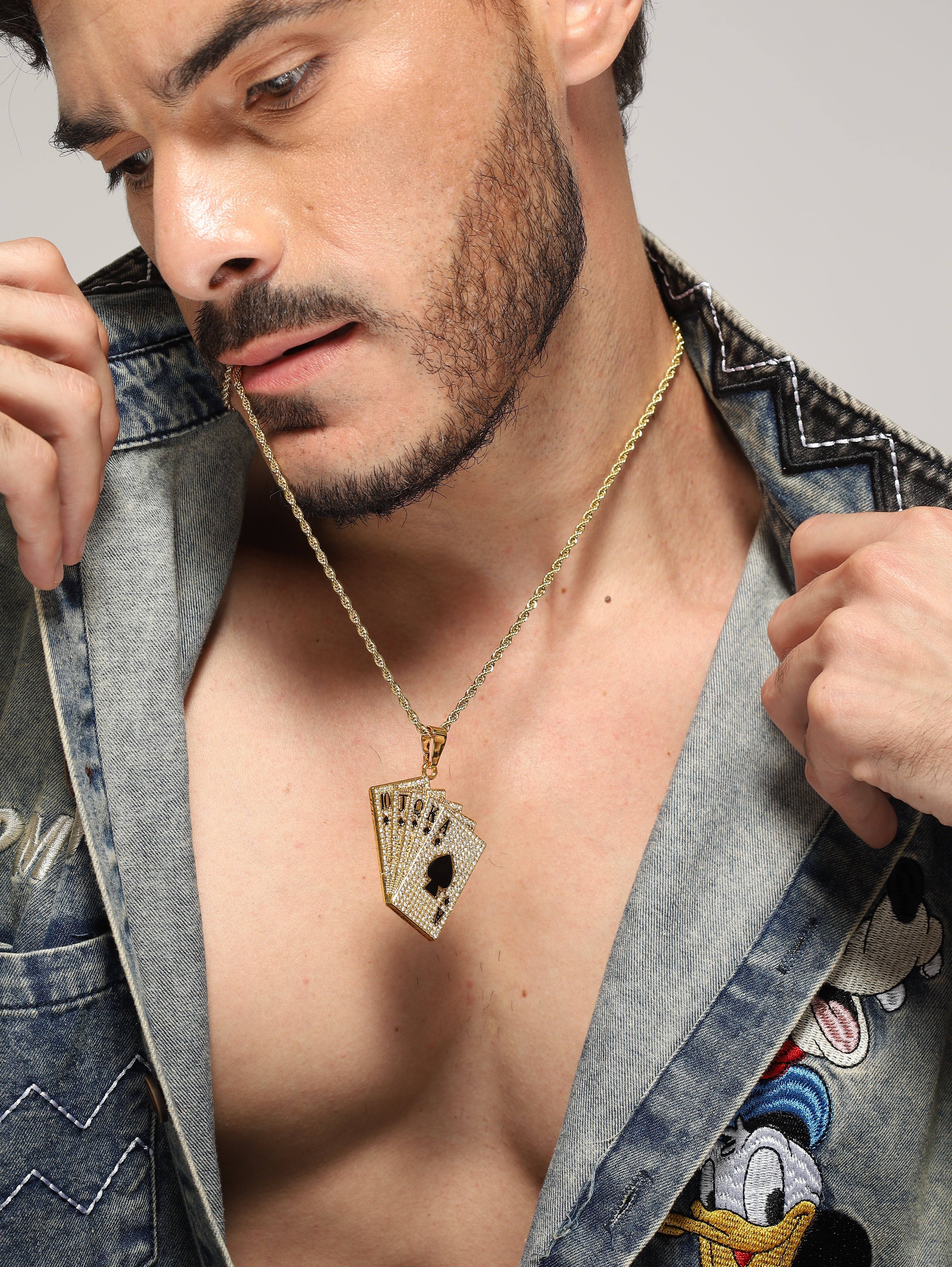 Playing Cards Hip Hop Poker Pendant (Gold)