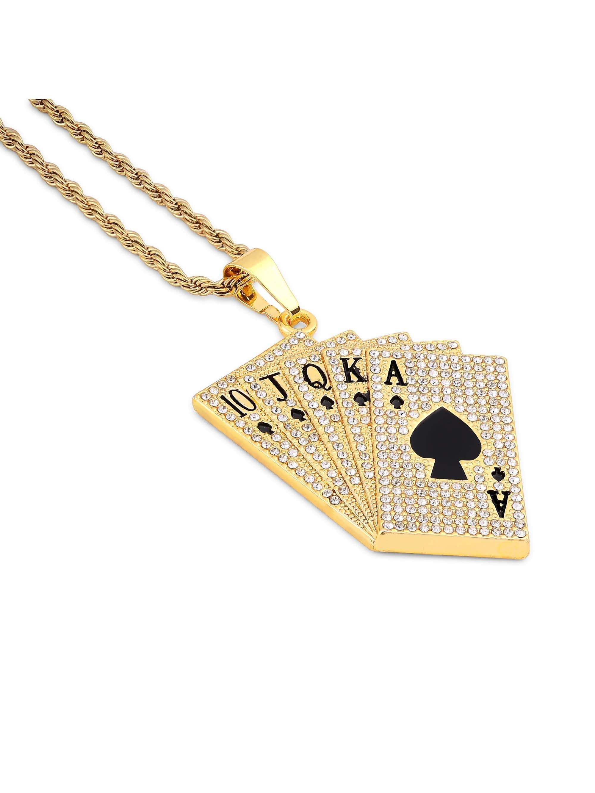 Playing Cards Hip Hop Poker Pendant (Gold)