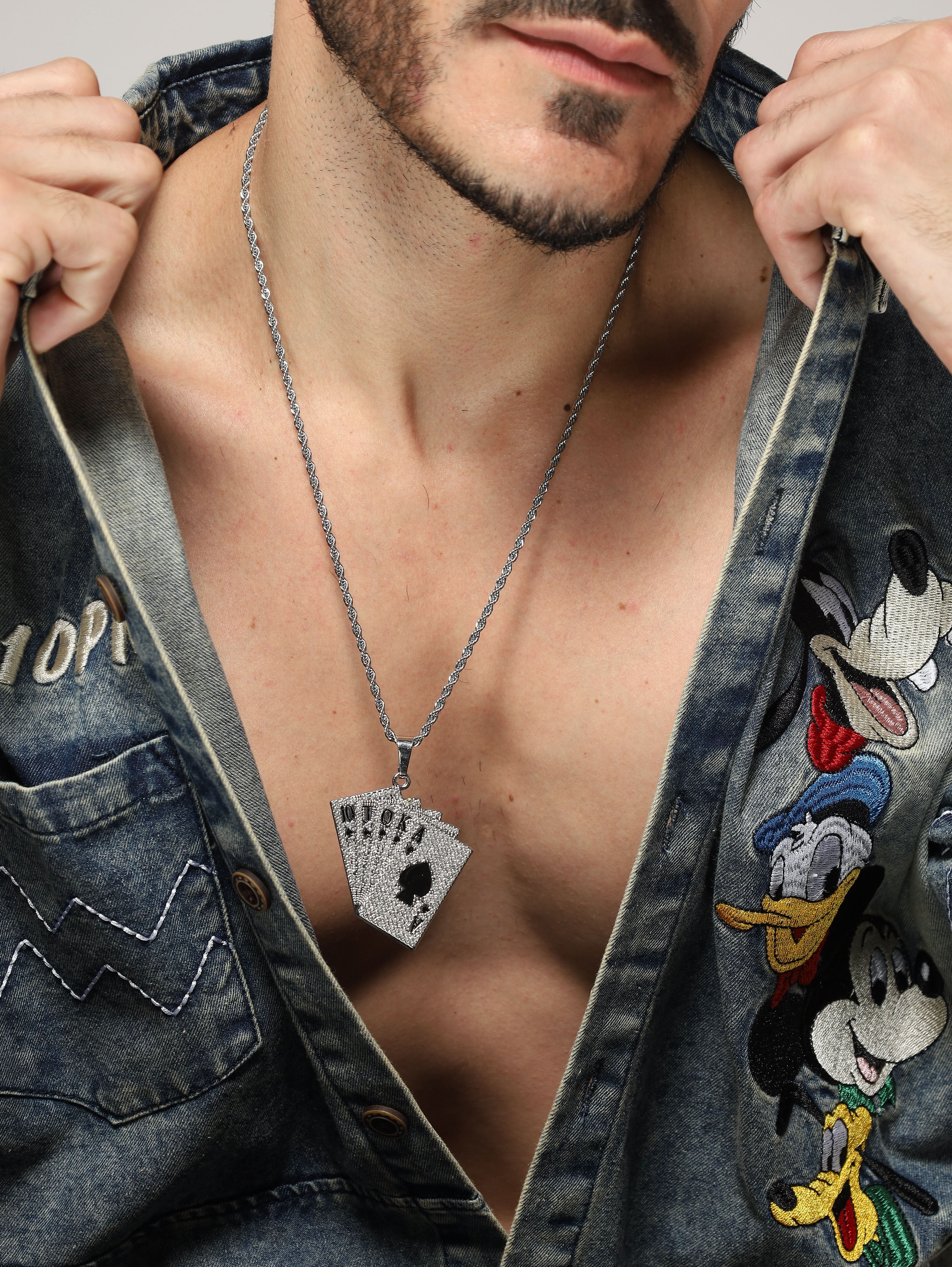 Playing Cards Hip Hop Poker Pendant (Silver)
