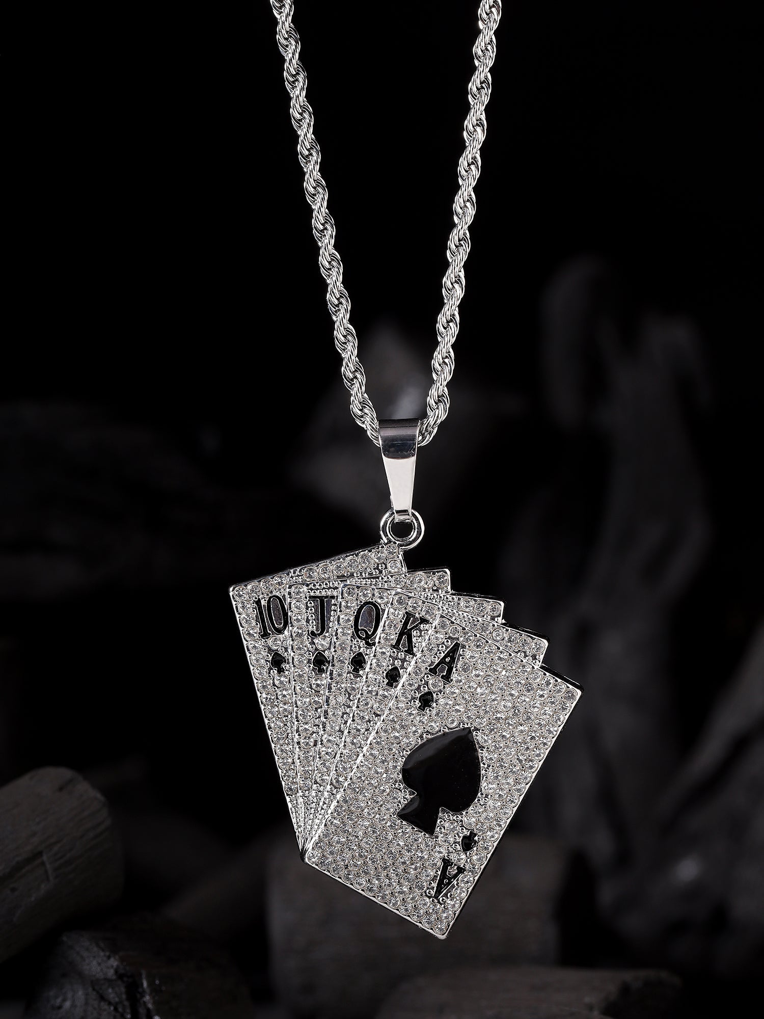 Playing Cards Hip Hop Poker Pendant (Silver)