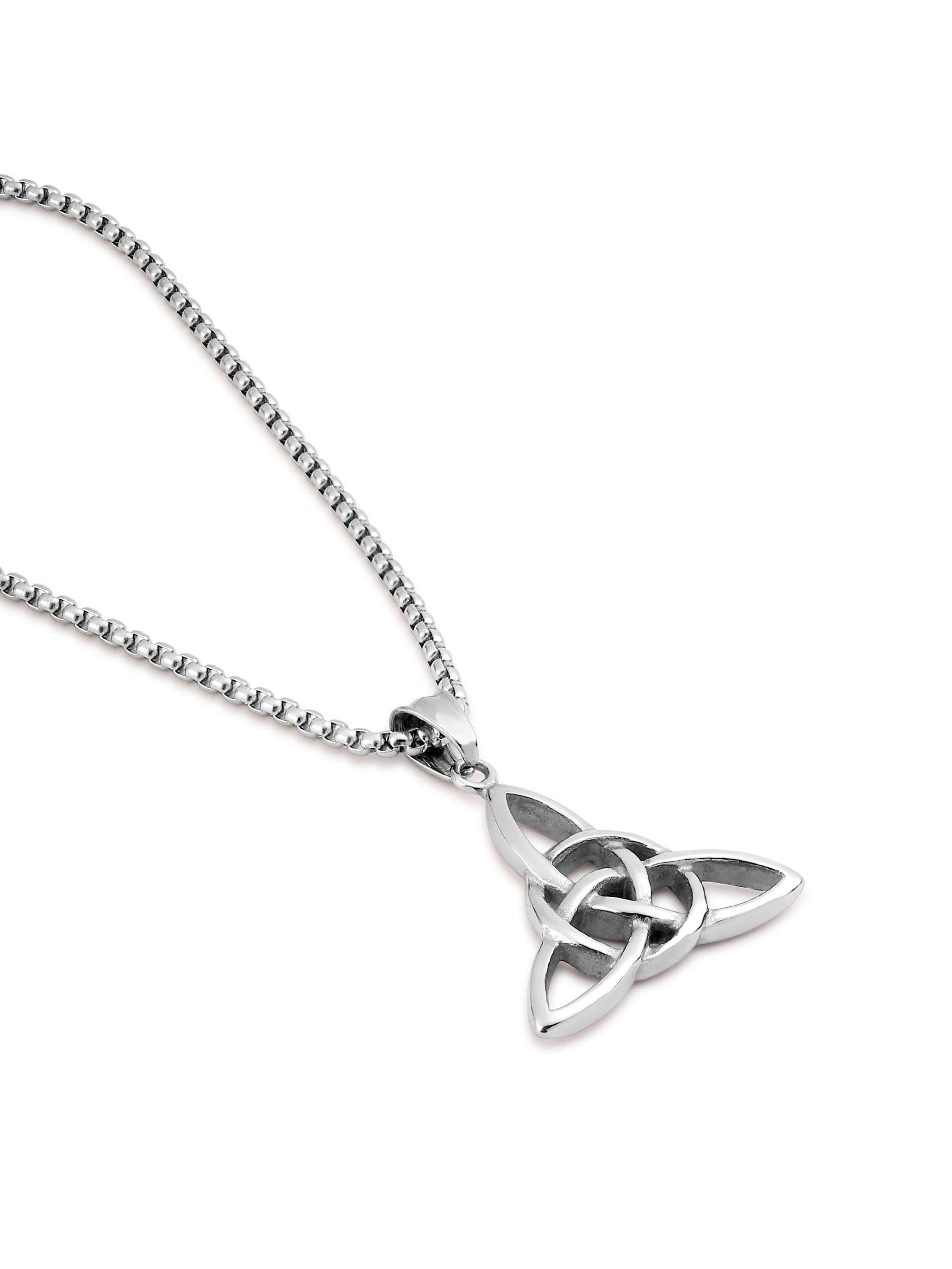 Celtic Knot Pendant in silver on white background — men's silver pendant