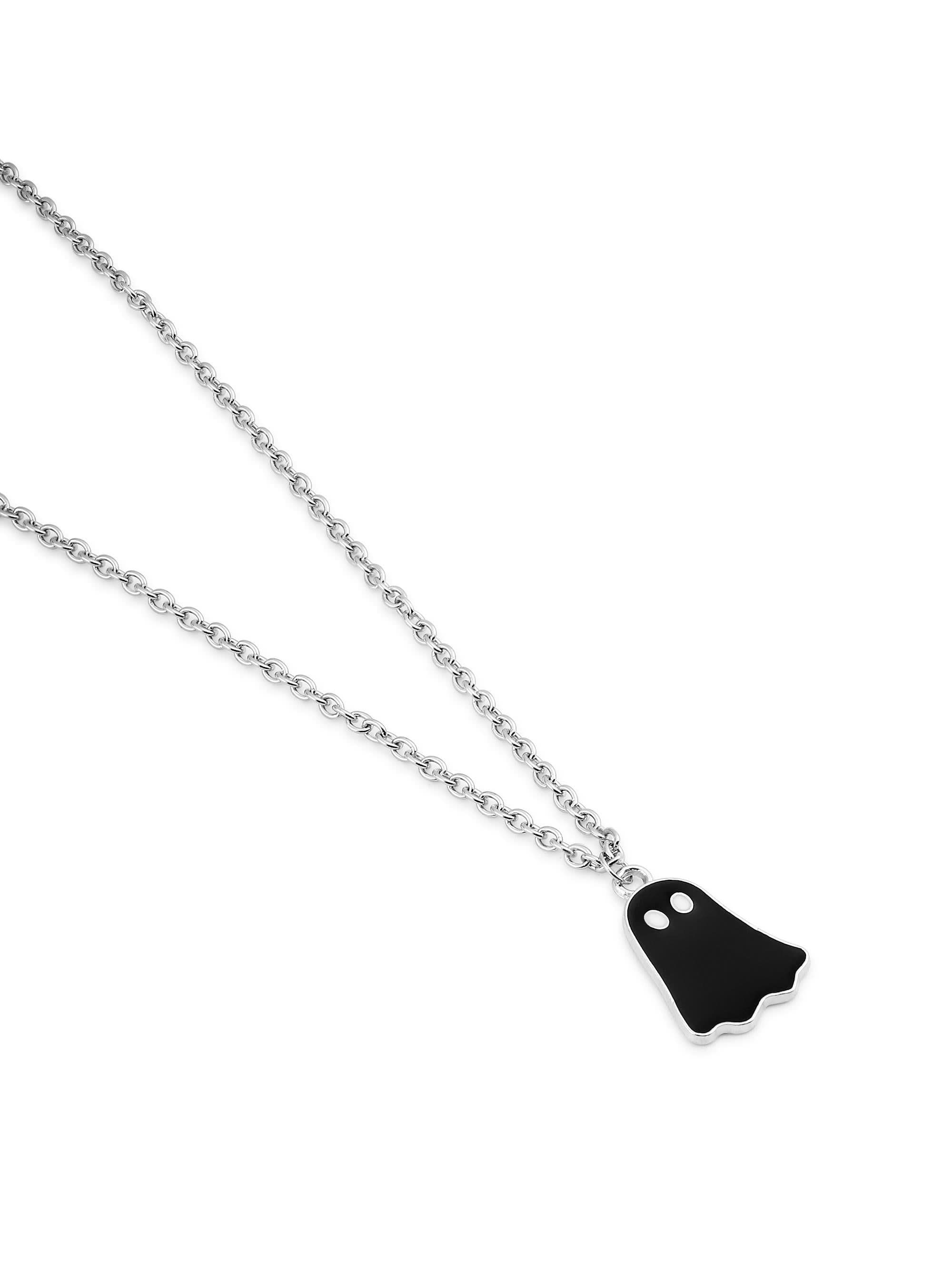 Halloween Cute Cartoon Ghost Pendant in black on white background — men's black pendant
