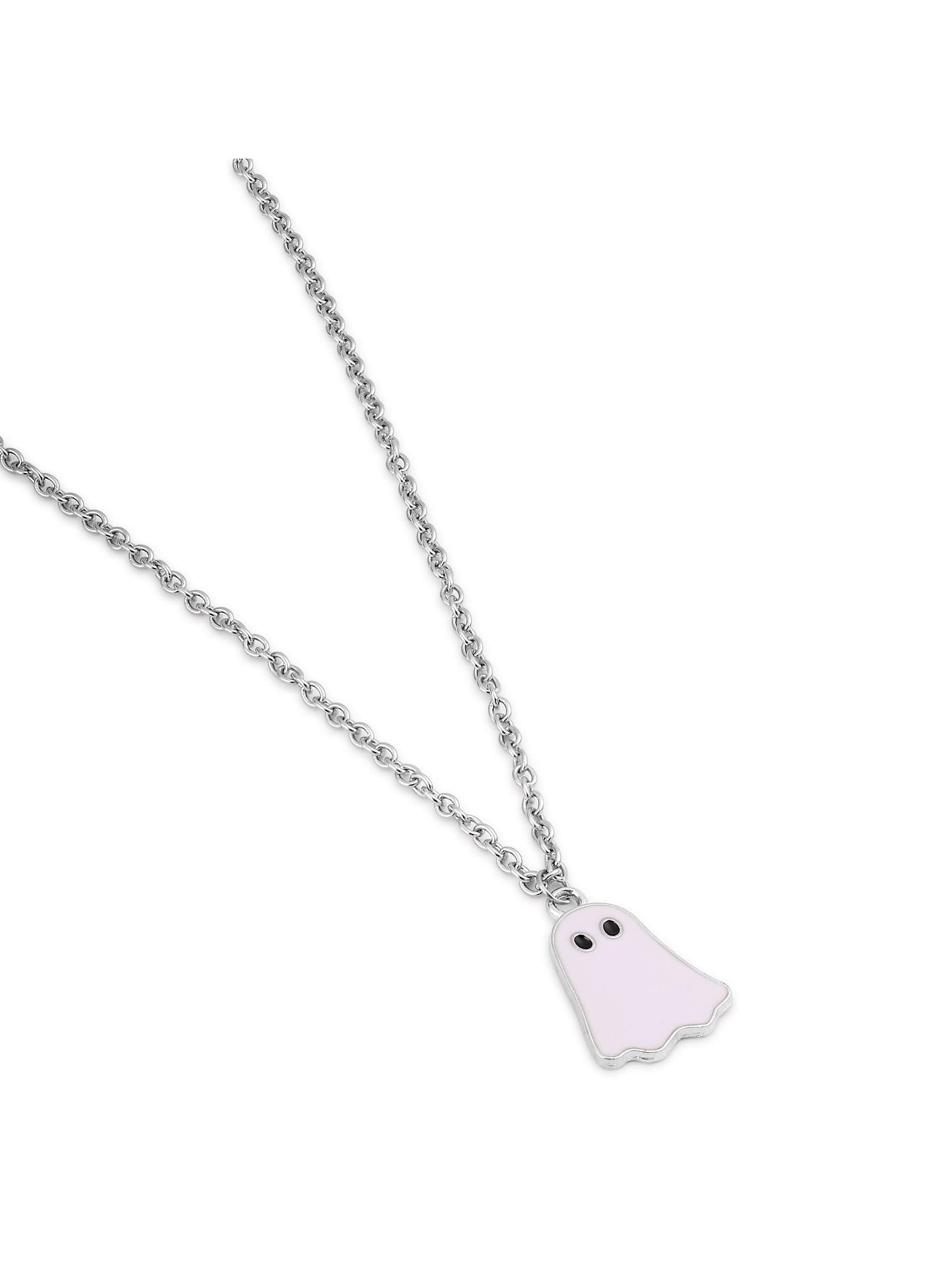 Halloween Cute Cartoon Ghost Pendant in white on white background — men's white pendant