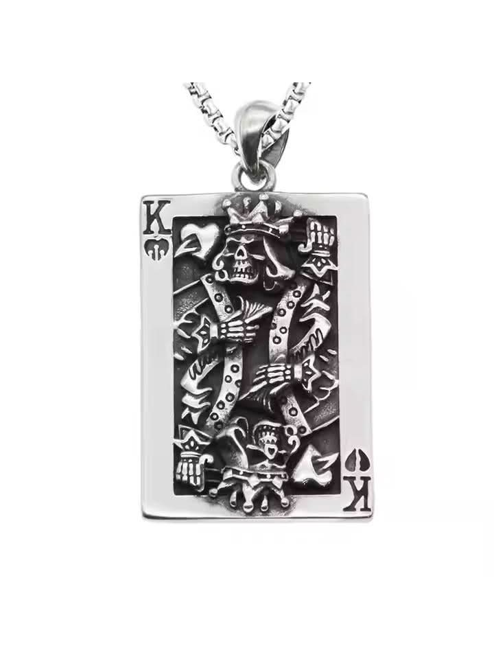 Poker King Pendant in silver on white background — men's silver pendant