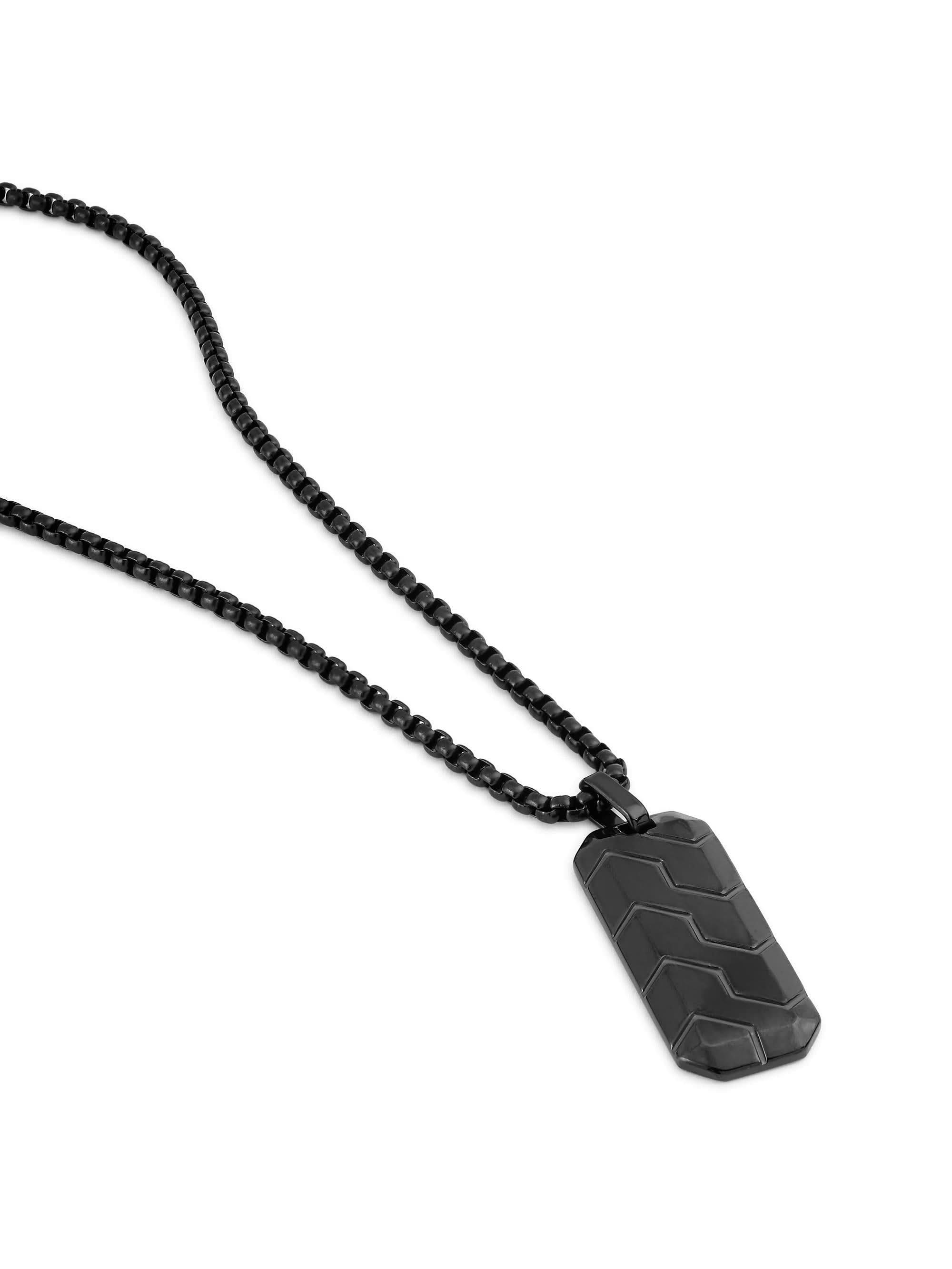Hexagonal 3D Diagonal Tire Pendant in black on white background — men's black pendant