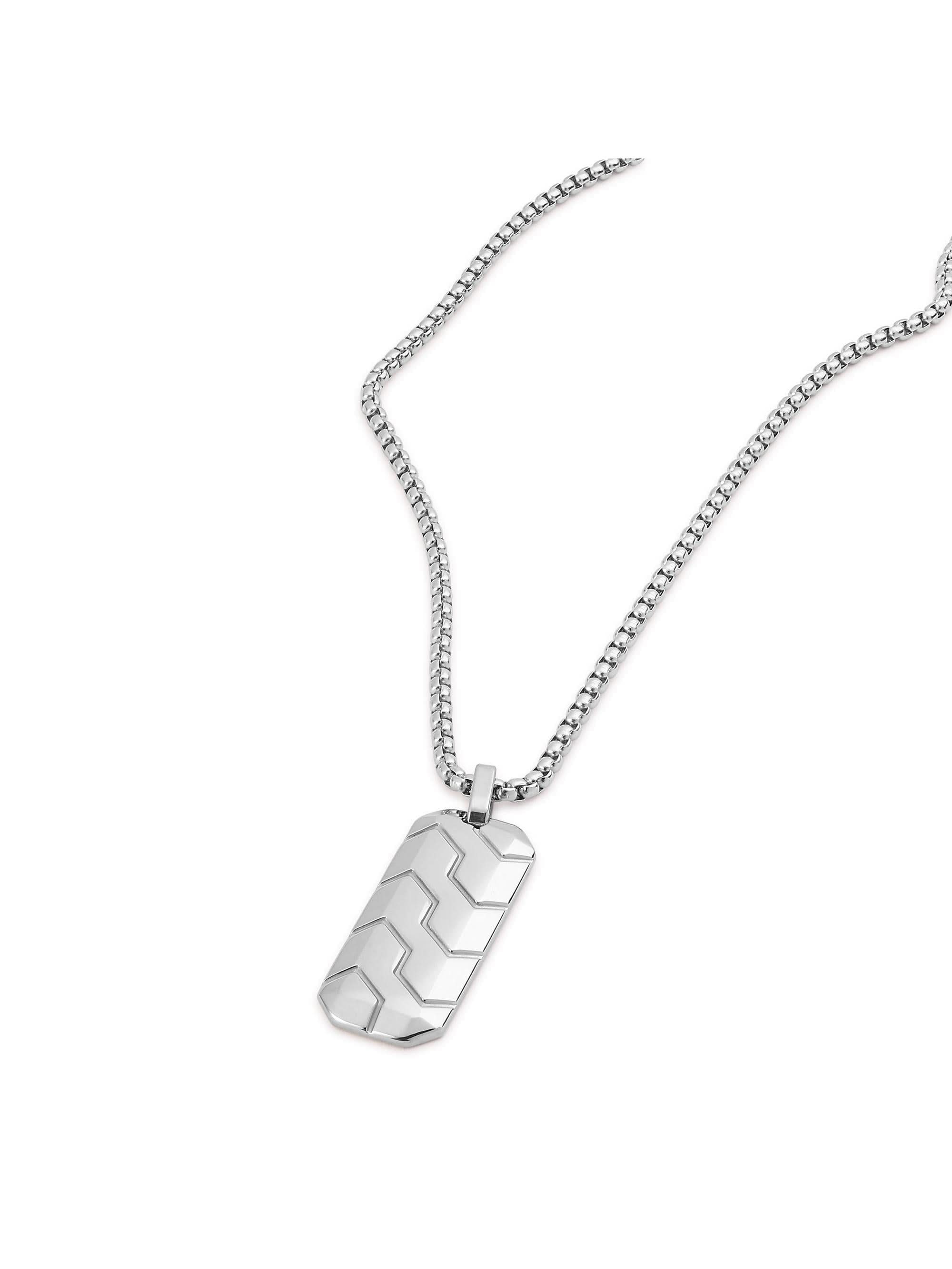 Hexagonal 3D Diagonal Tire Pendant in silver on white background — men's silver pendant
