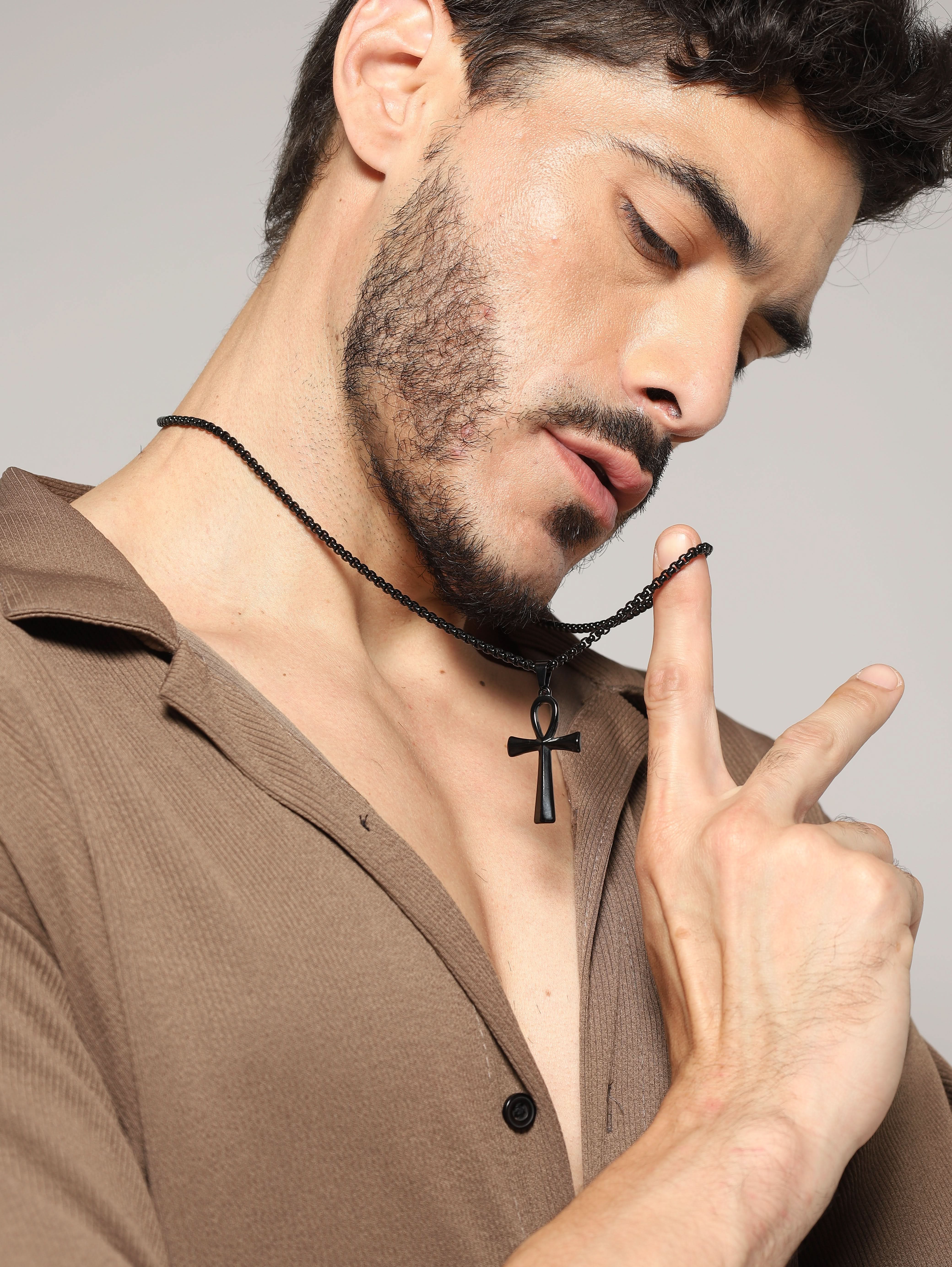 Egyptian Eye Crucifix Cross Pendant (Black)