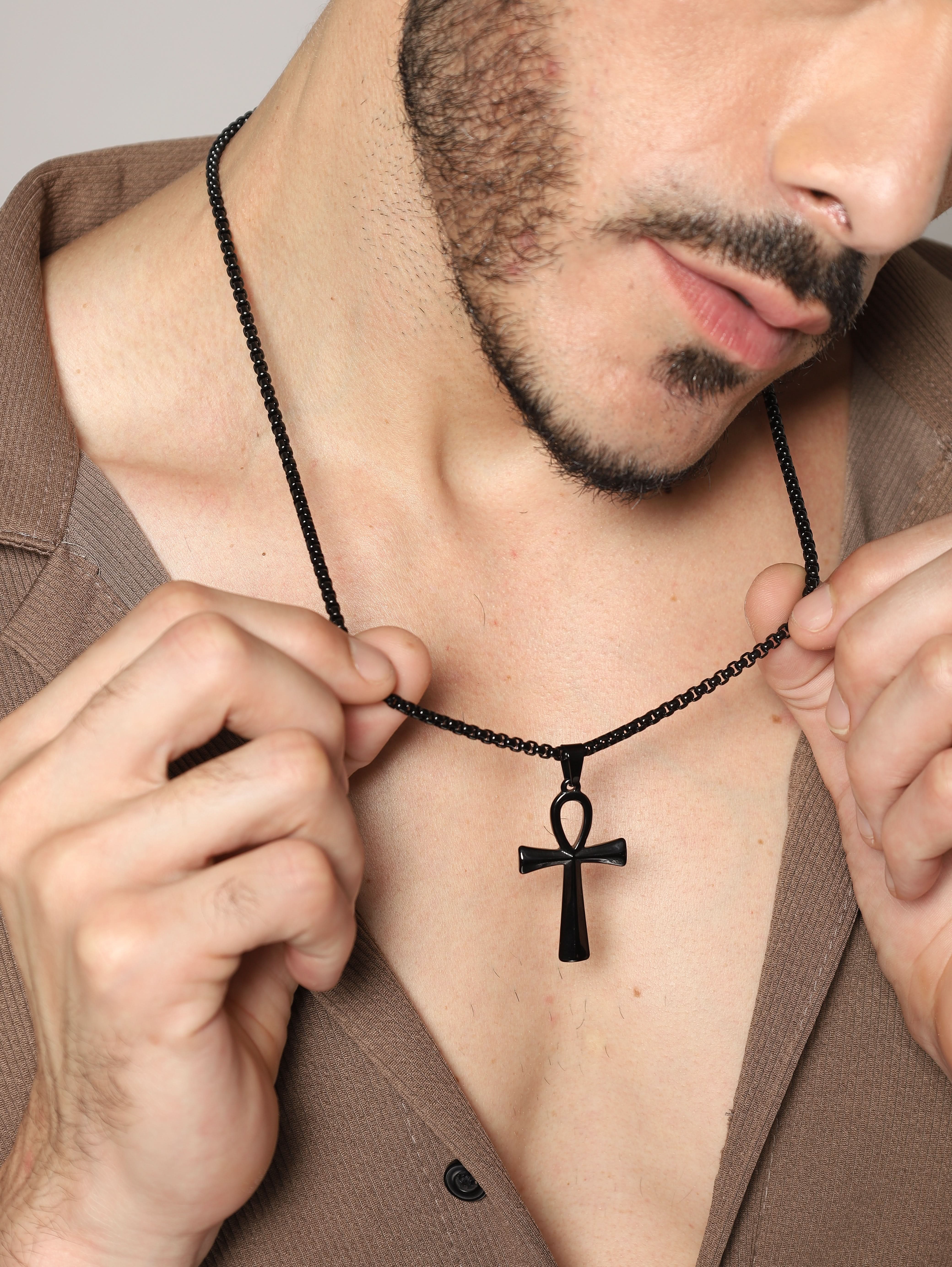 Egyptian Eye Crucifix Cross Pendant (Black)