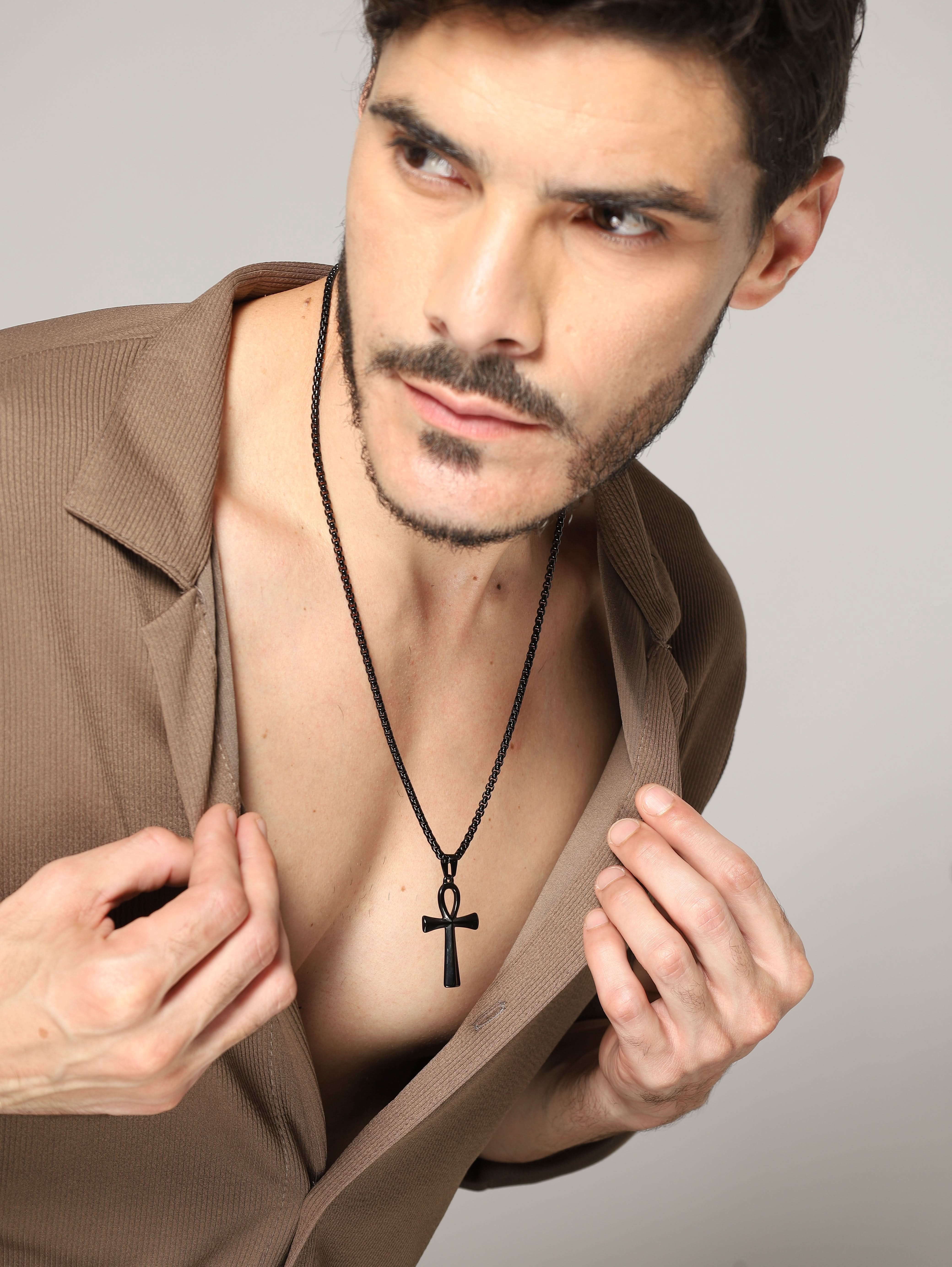 Egyptian Eye Crucifix Cross Pendant (Black)