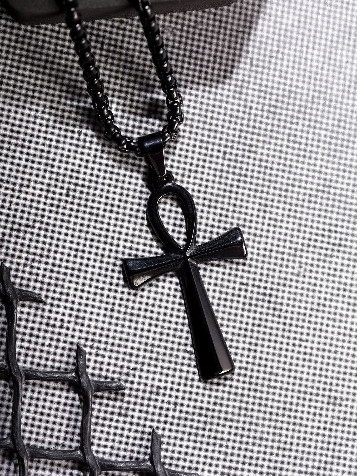 Egyptian Eye Crucifix Cross Pendant (Black)
