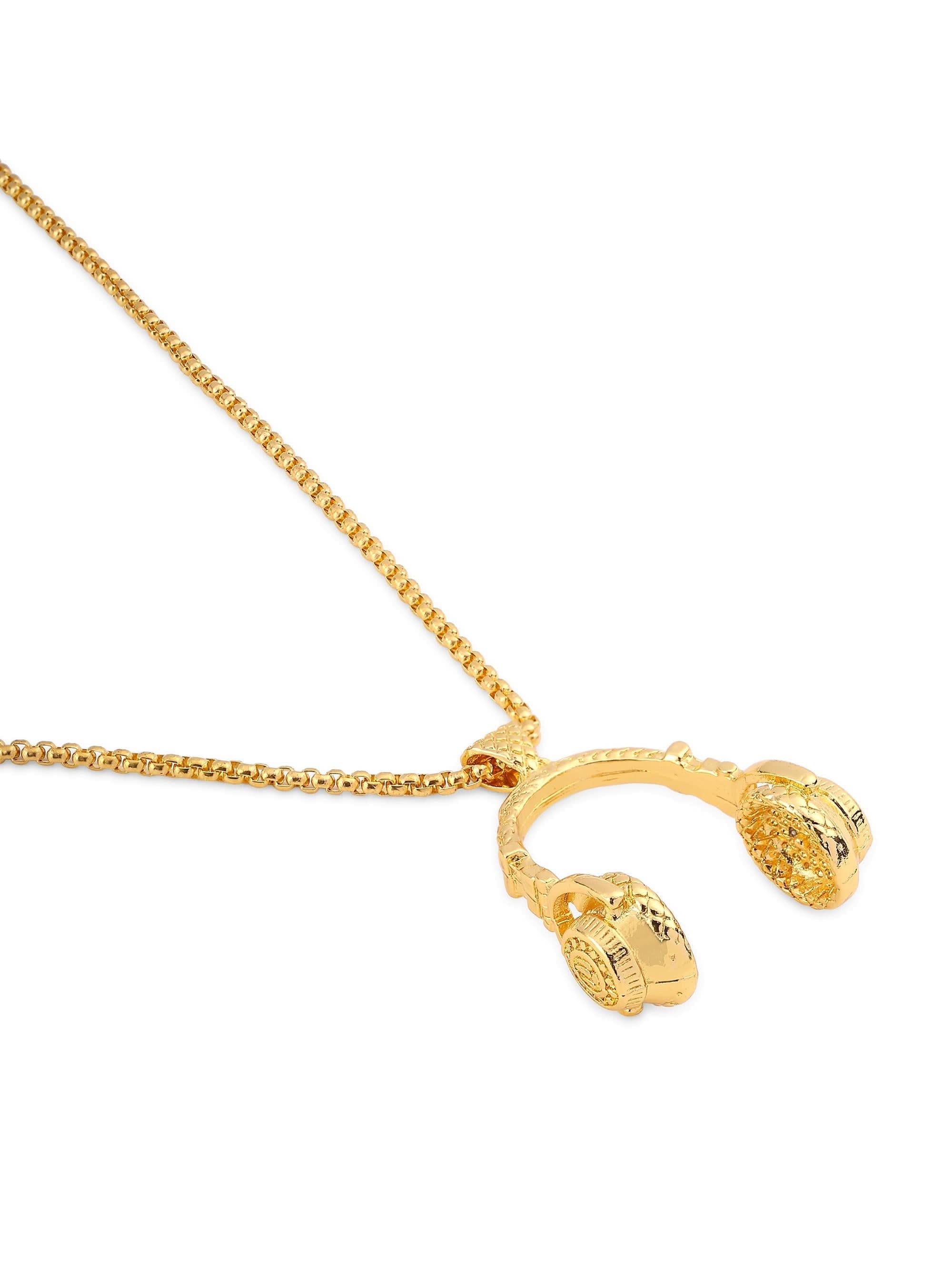 DJ Music Phone Pendant in gold on white background — men's gold pendant