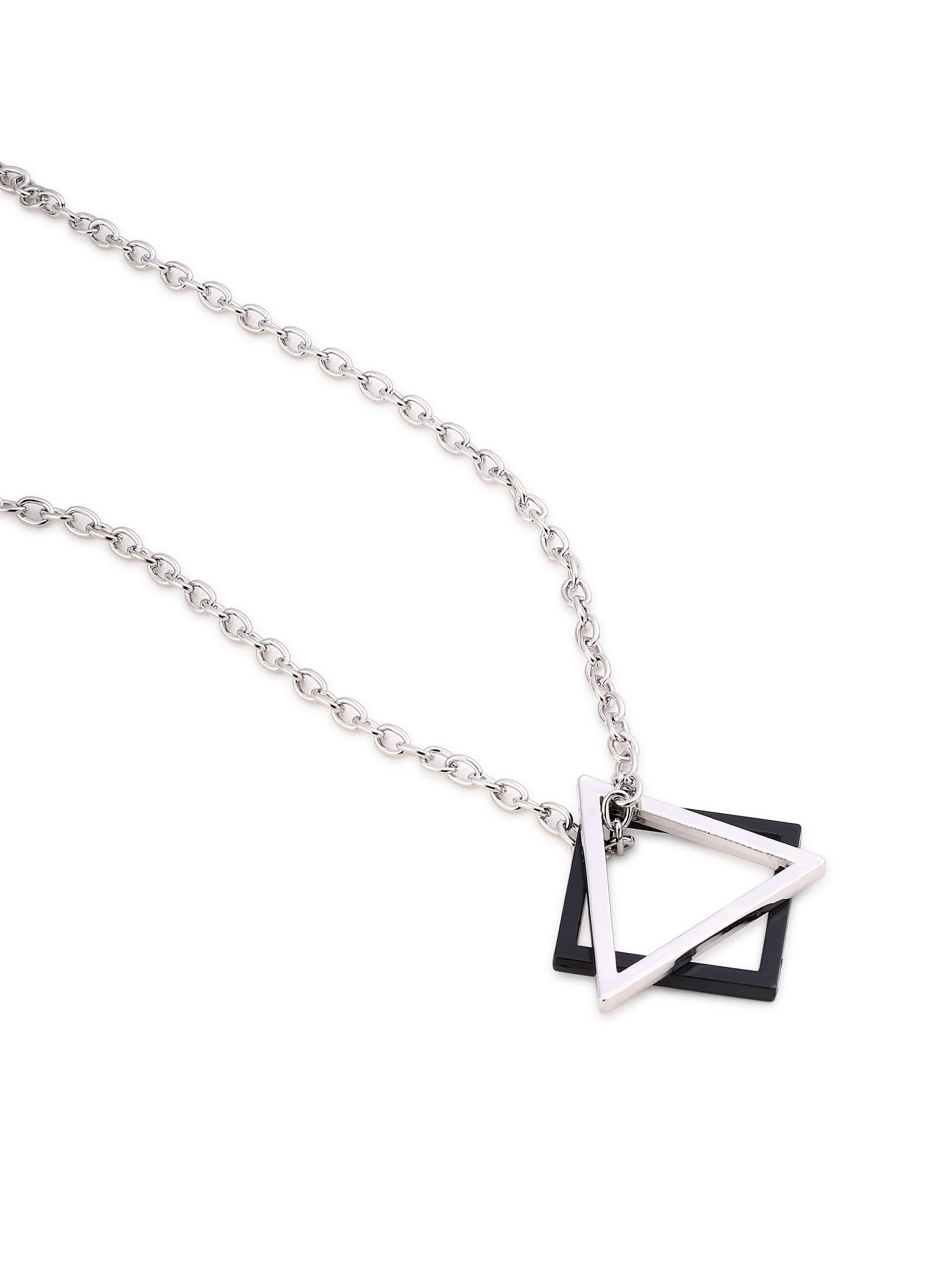 Square Triangle Designer Pendant in silver black on white background — men's silver black pendant