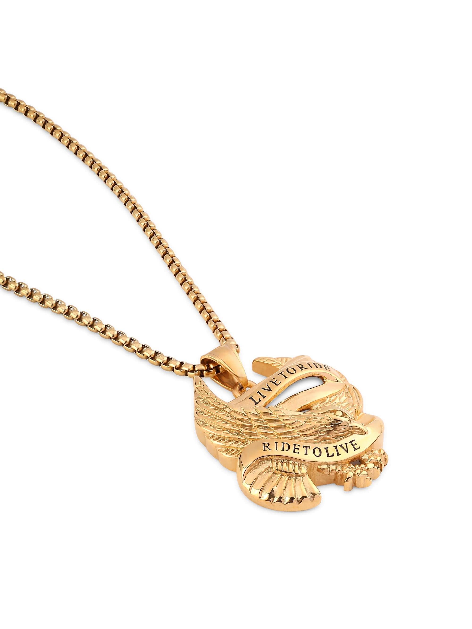 Biker Spirit Rider Pendant in gold on white background — men's gold pendant