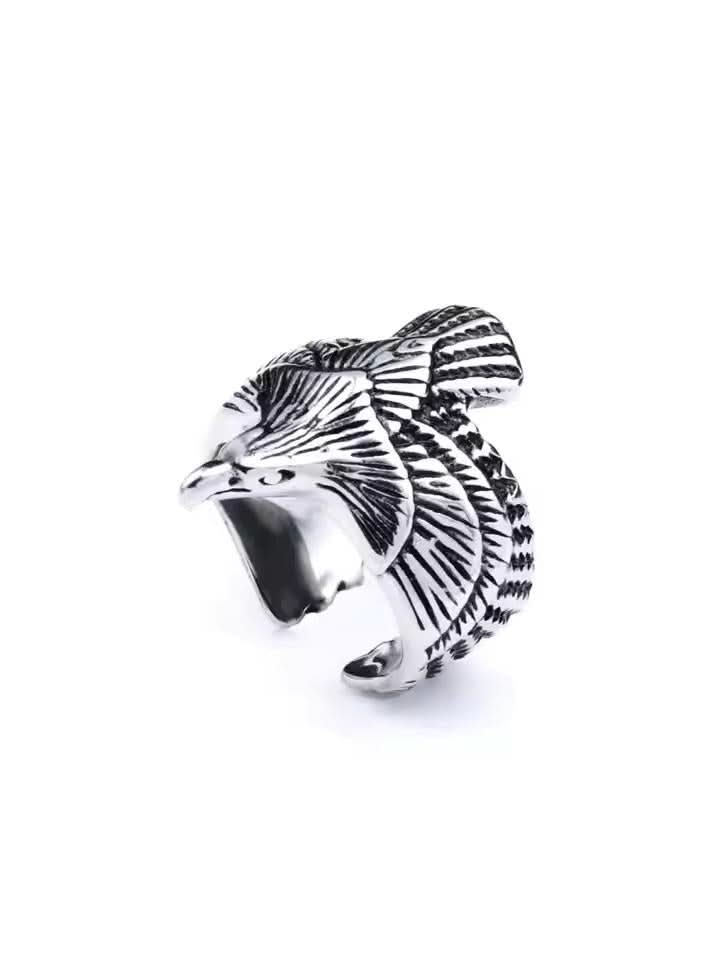 Punk Eagle Ring in silver on white background — men's silver ring