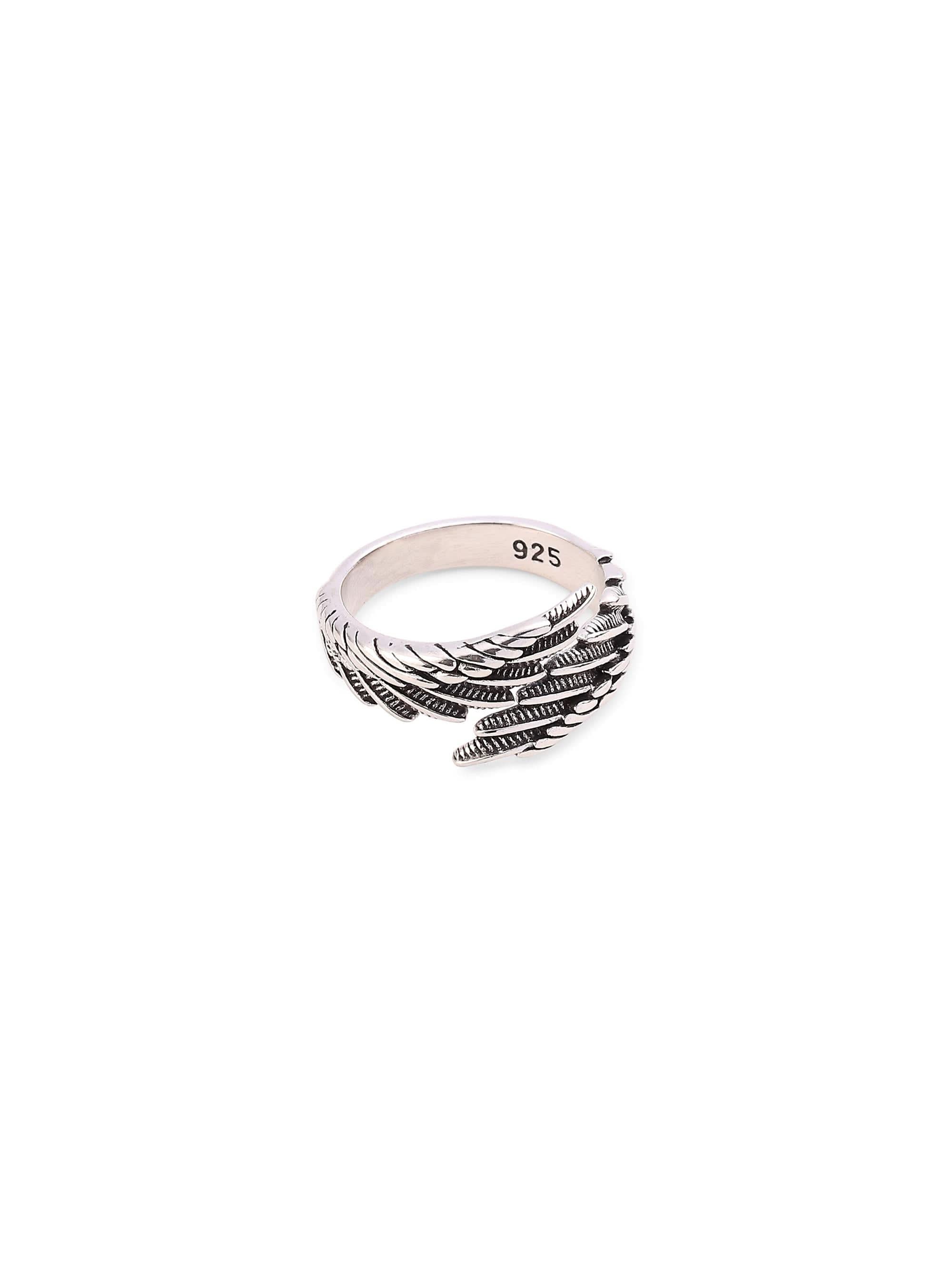 Old Feather Ring in silver on white background — men's silver ring
