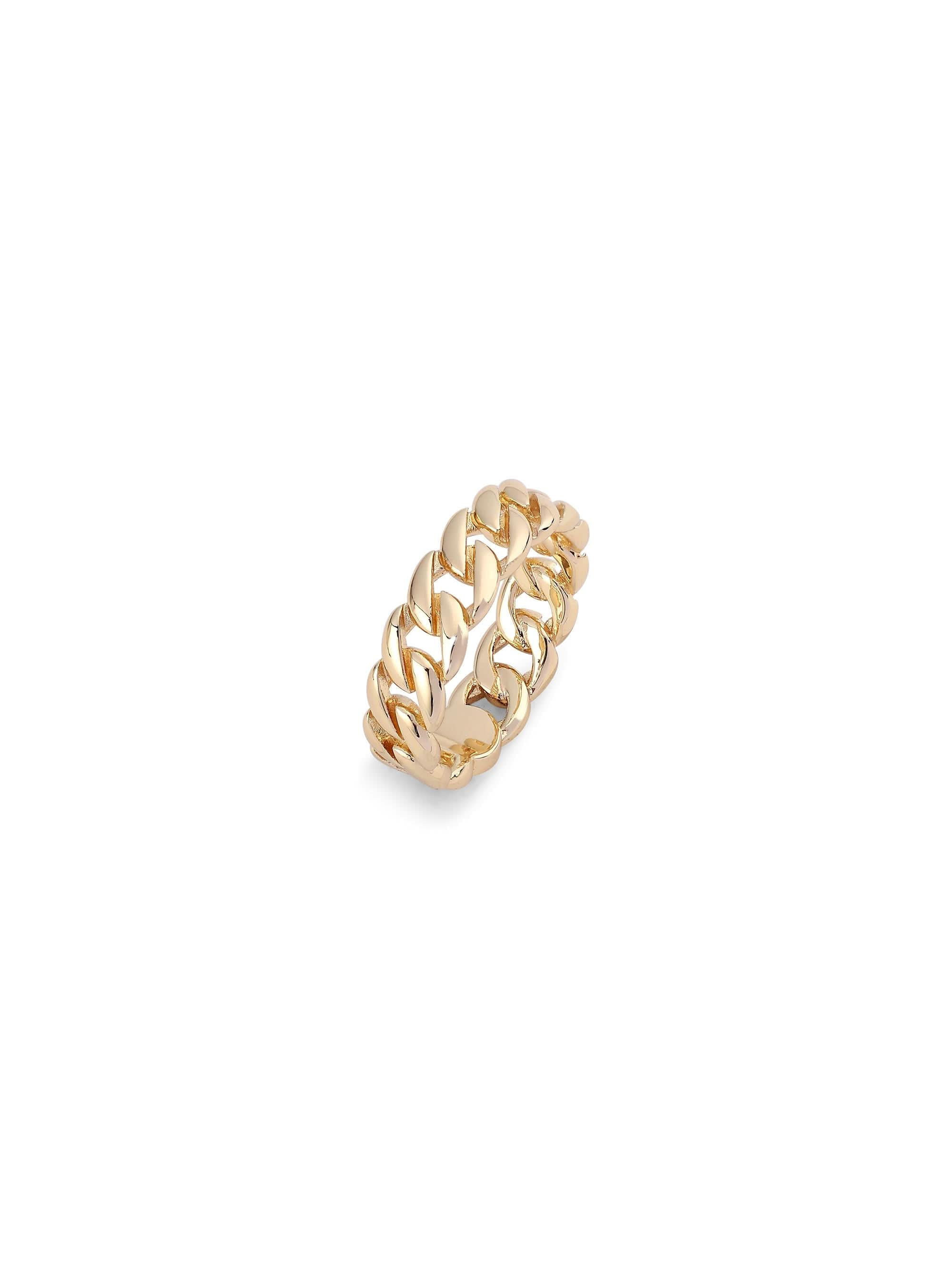 Cuban Link Finger Ring in gold on white background — men's gold ring