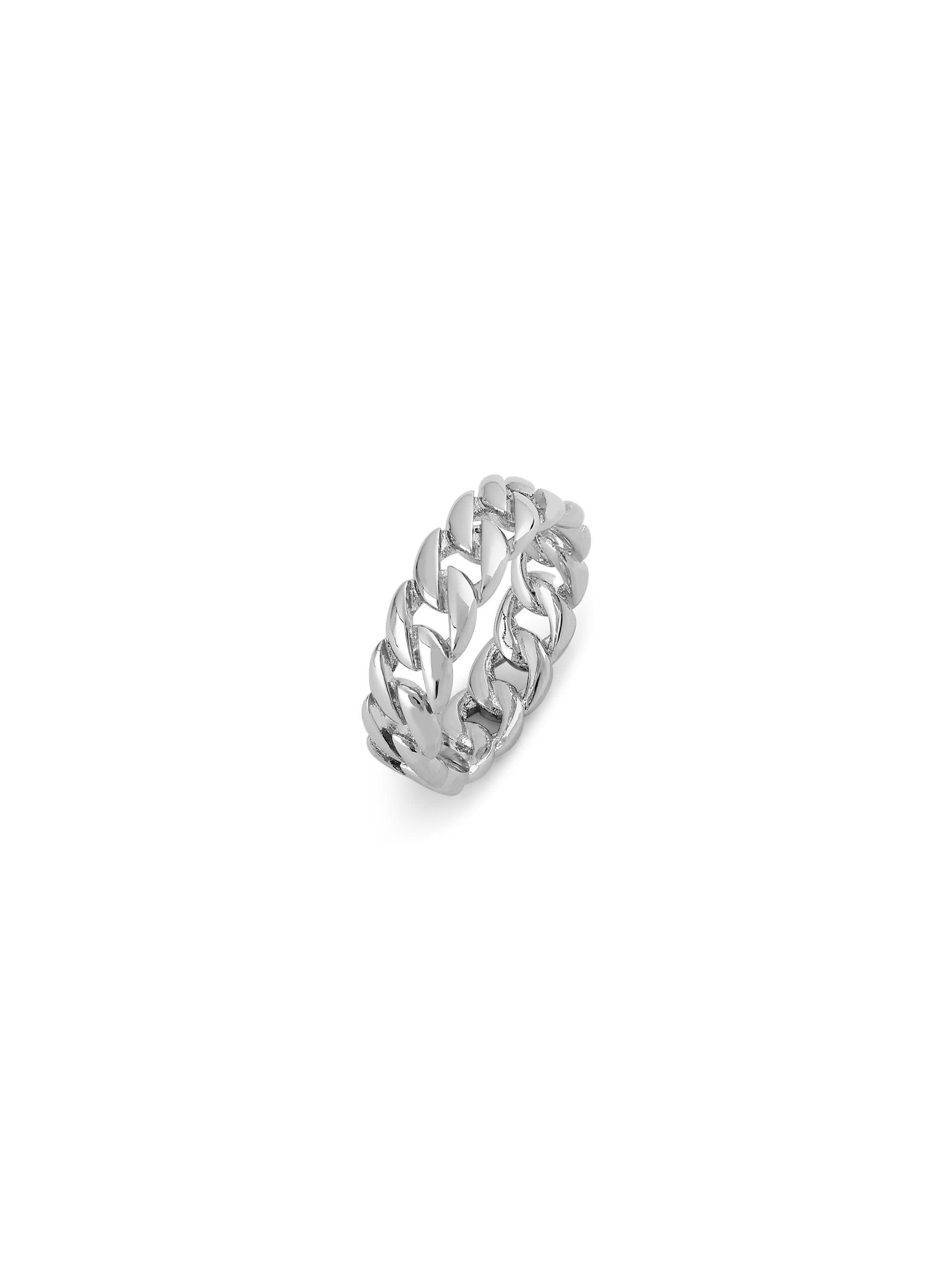 Cuban Link Finger Ring in silver on white background — men's silver ring