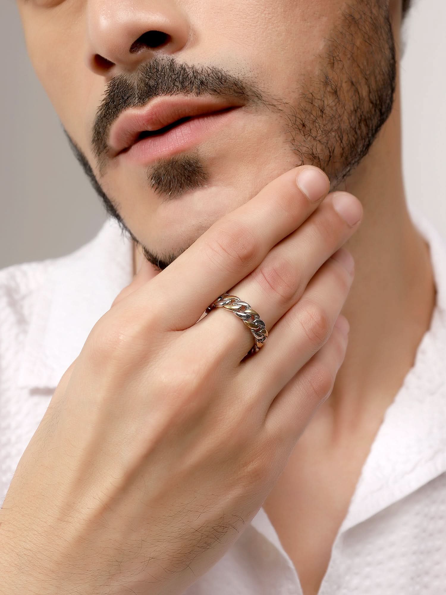 Cuban Link Finger Ring (Silver Gold)